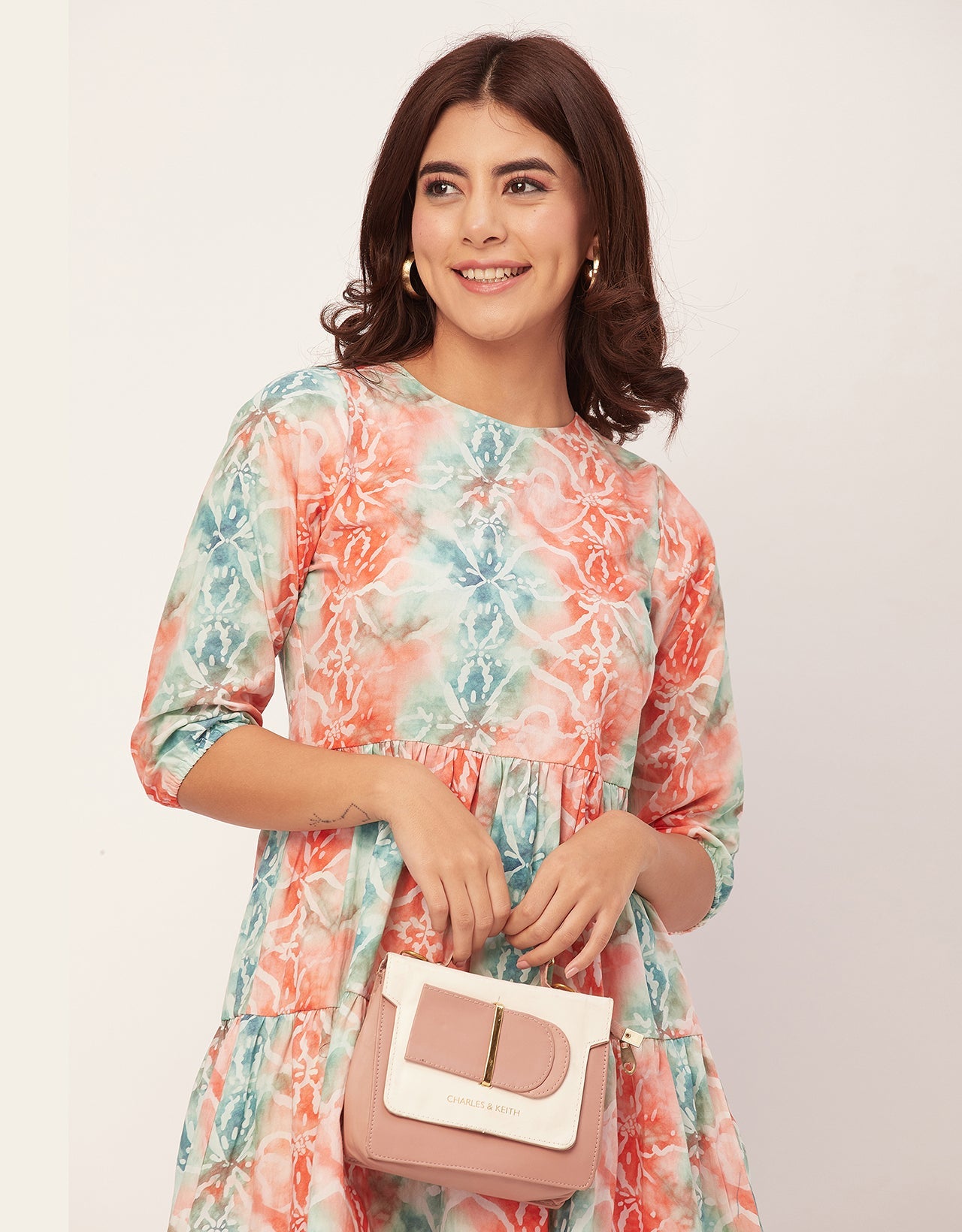 Raglan Sleeves Printed Rayon Dress