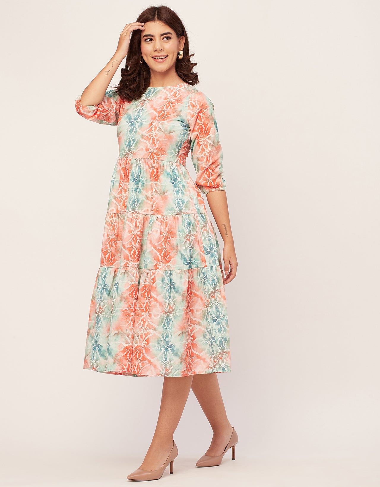 Raglan Sleeves Printed Rayon Dress