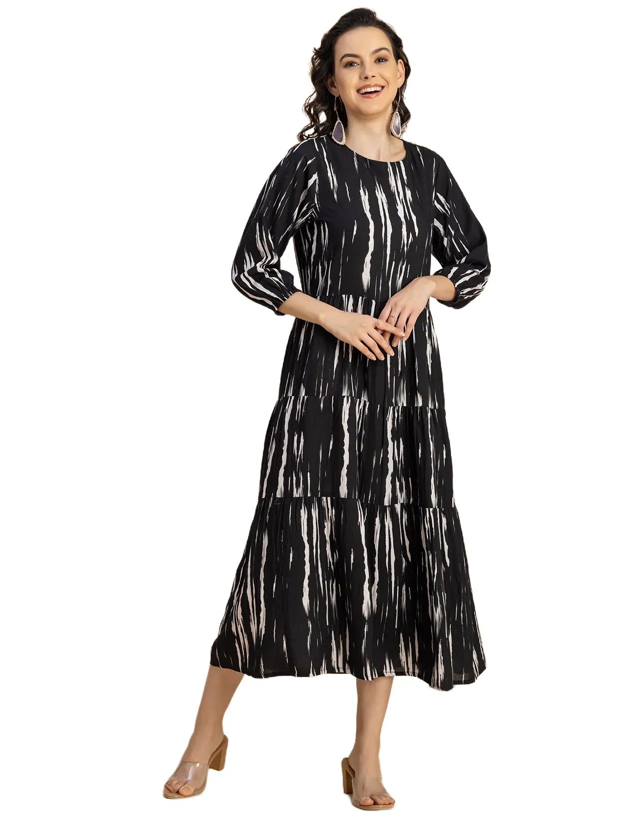 Raglan Sleeves Printed Rayon Dress