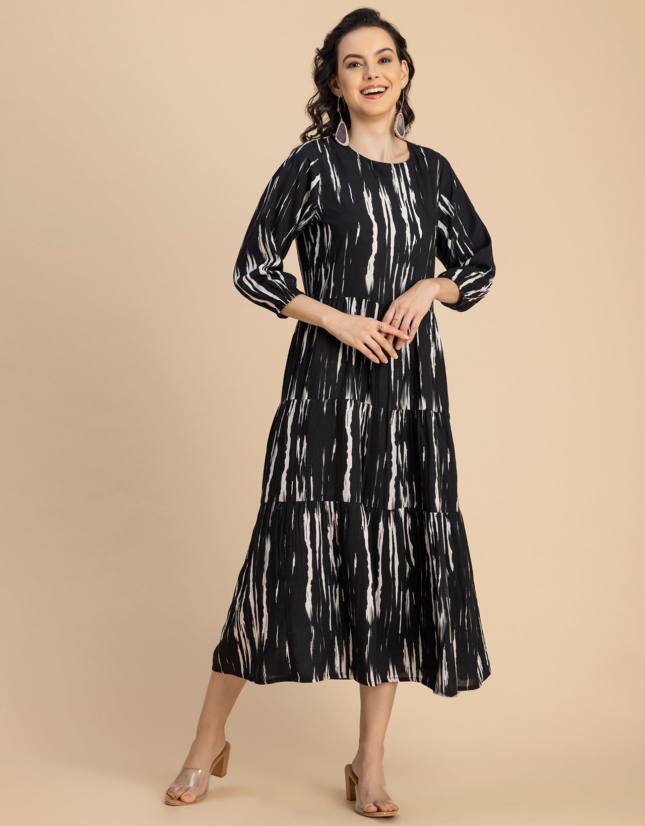 Raglan Sleeves Printed Rayon Dress