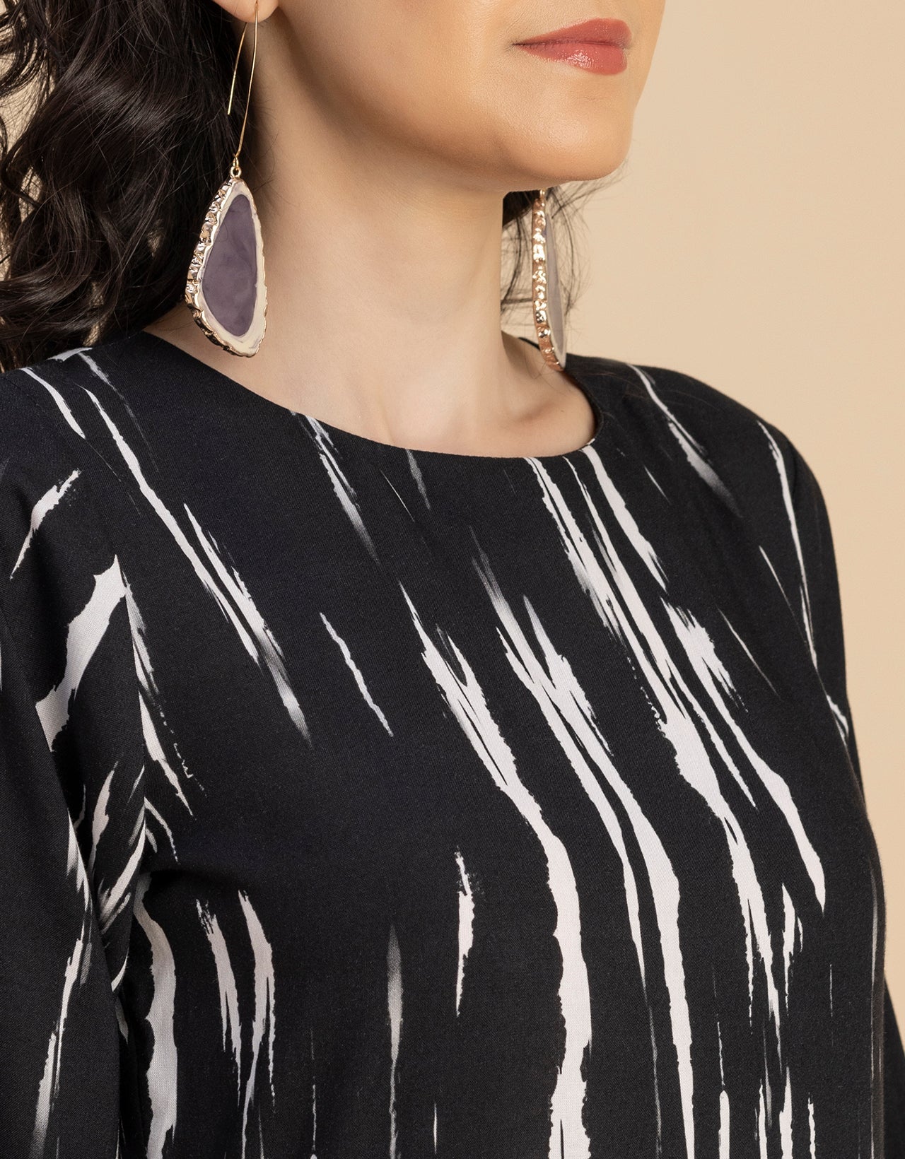 Raglan Sleeves Printed Rayon Dress