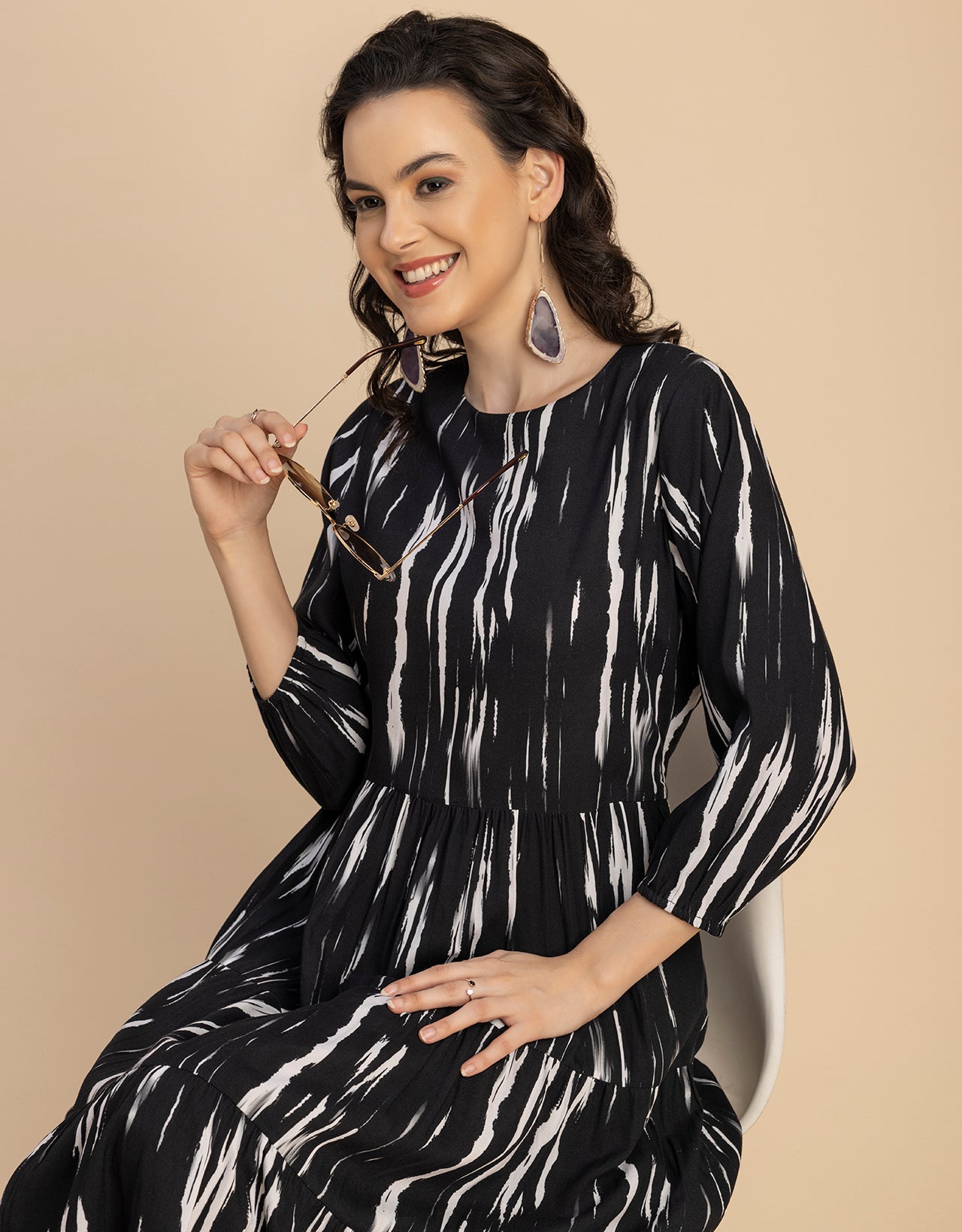 Raglan Sleeves Printed Rayon Dress