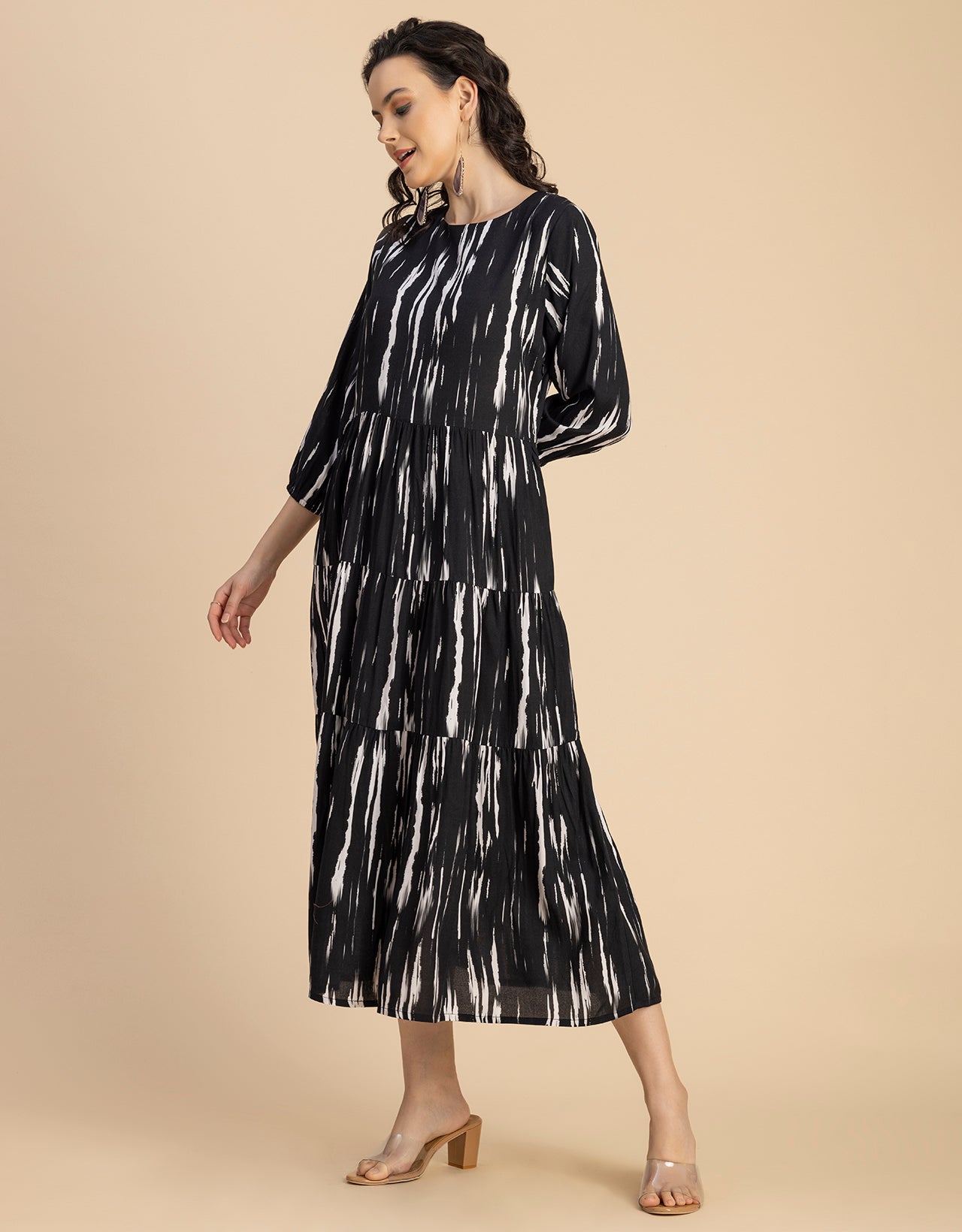 Raglan Sleeves Printed Rayon Dress