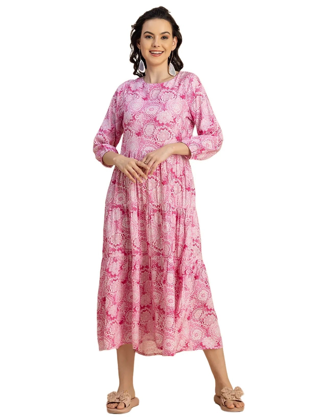 Raglan Sleeves Printed Rayon Dress