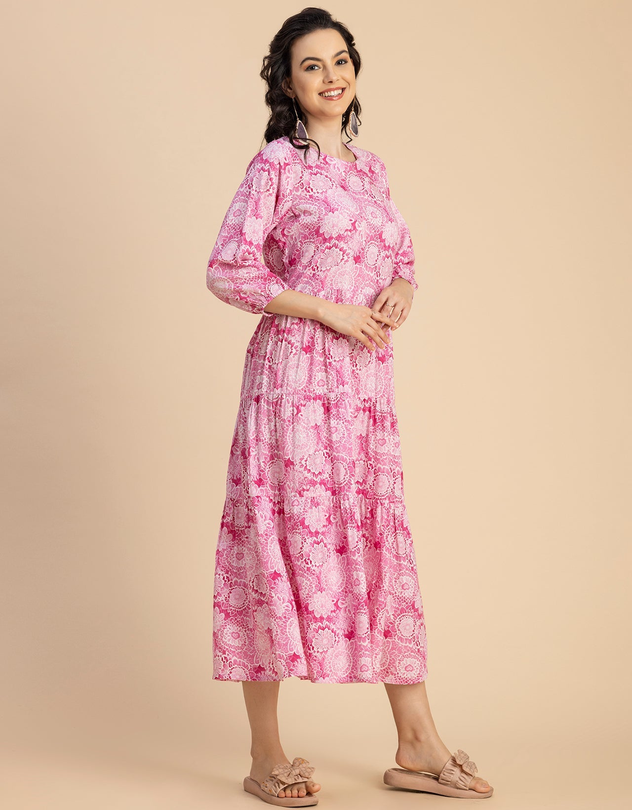 Raglan Sleeves Printed Rayon Dress