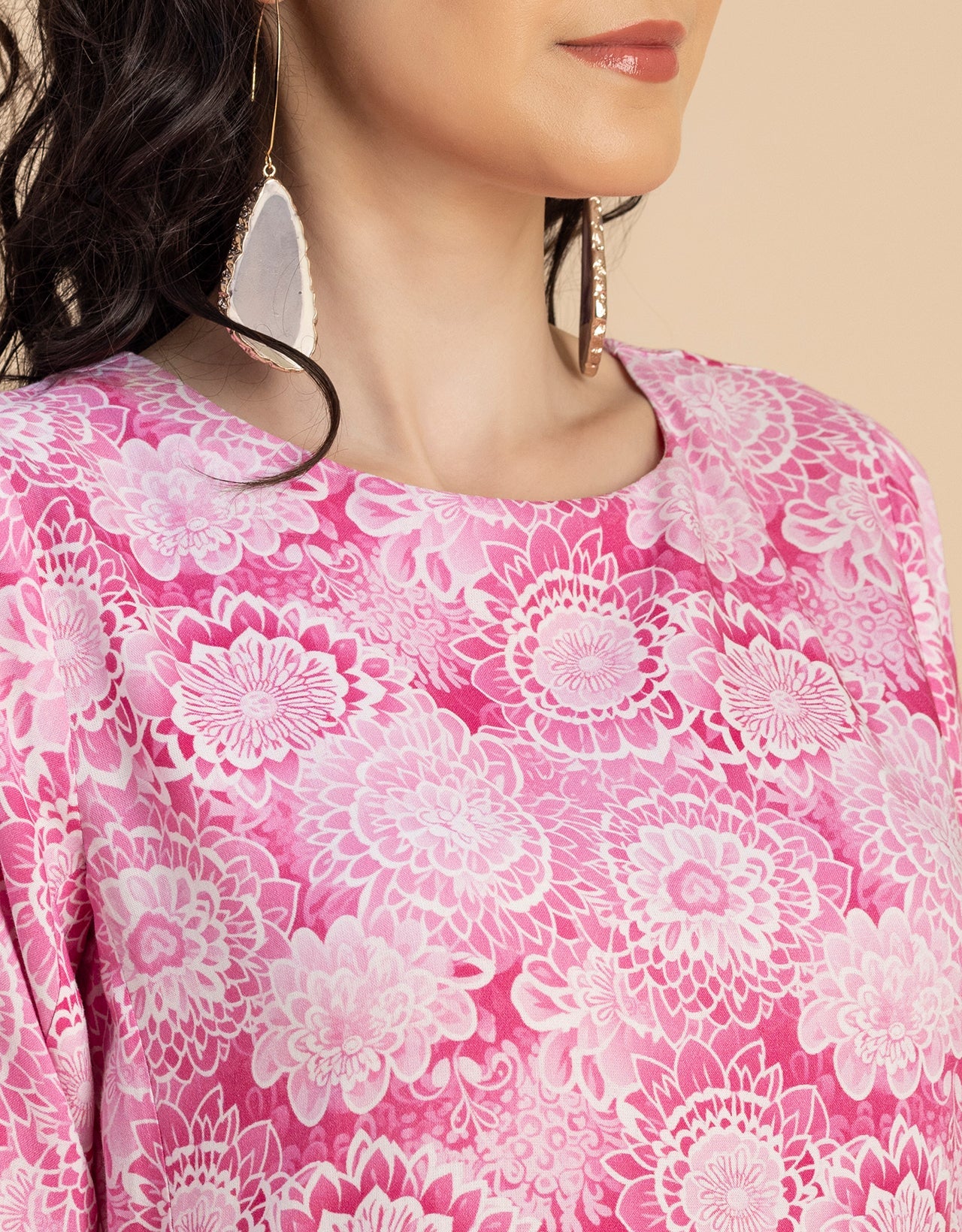 Raglan Sleeves Printed Rayon Dress