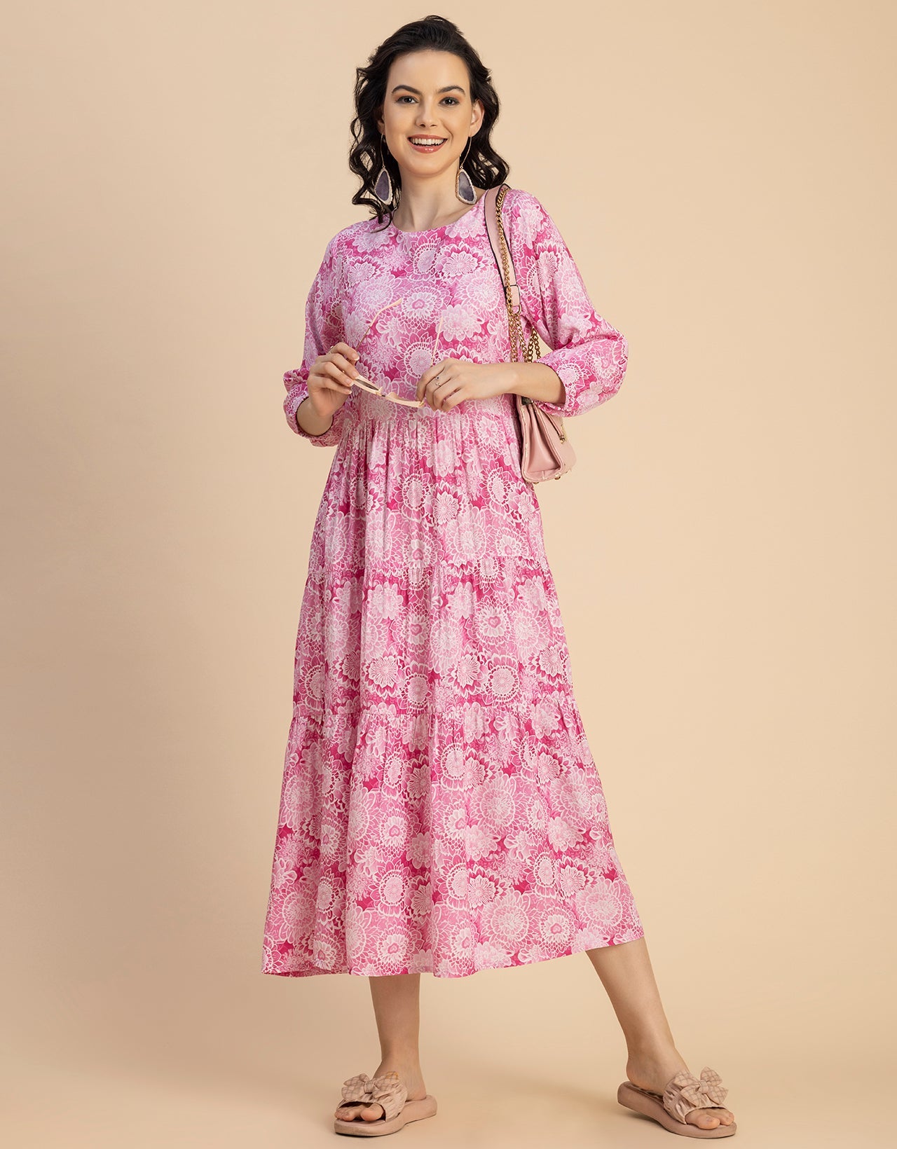 Raglan Sleeves Printed Rayon Dress
