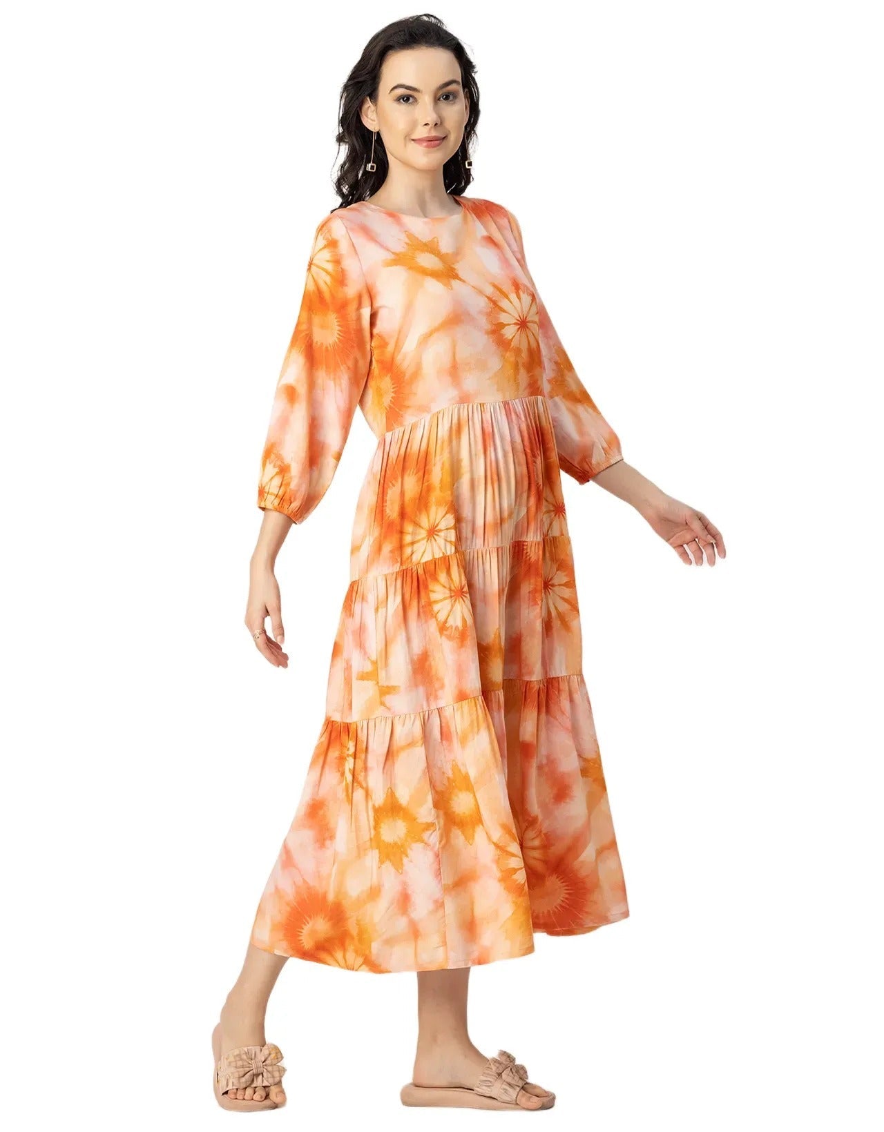 Raglan Sleeves Printed Rayon Dress