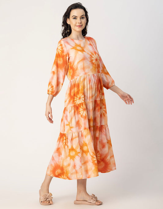 Raglan Sleeves Printed Rayon Dress