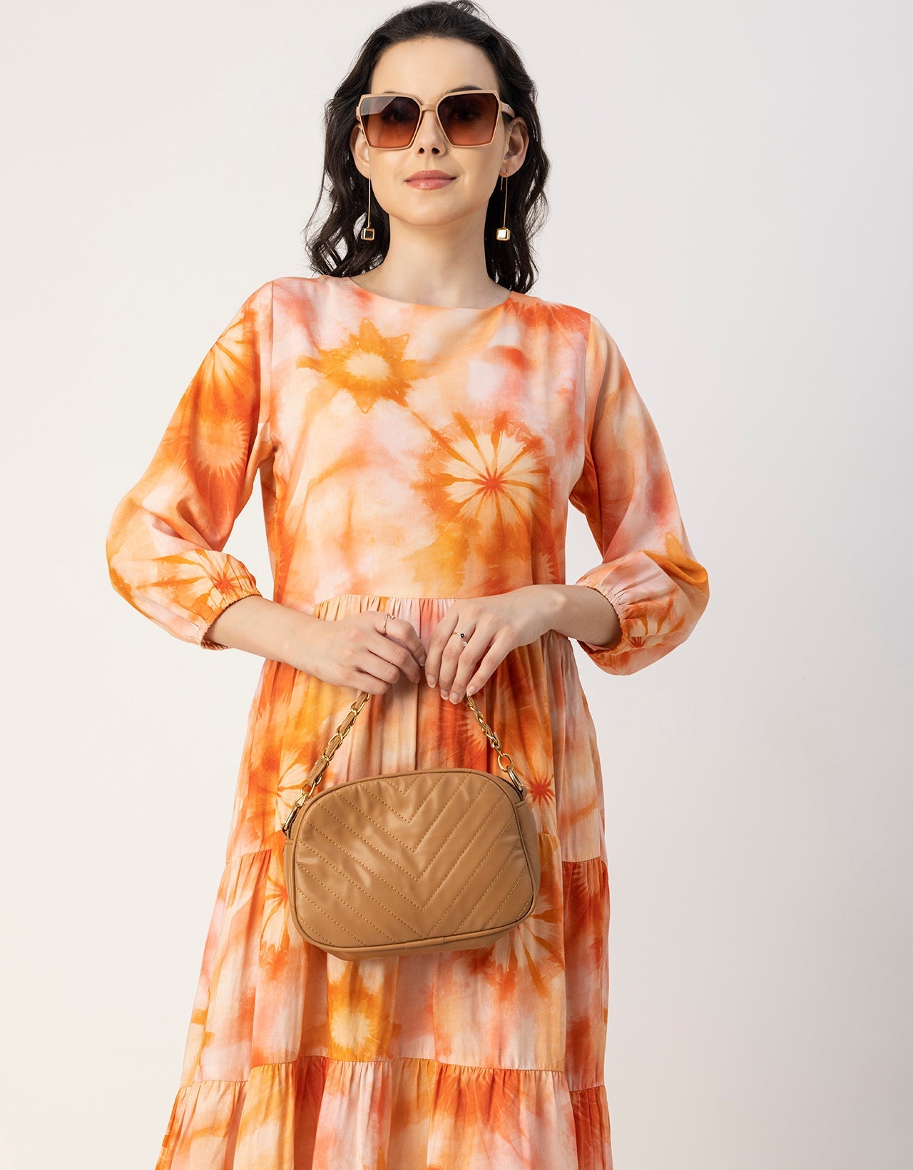 Raglan Sleeves Printed Rayon Dress