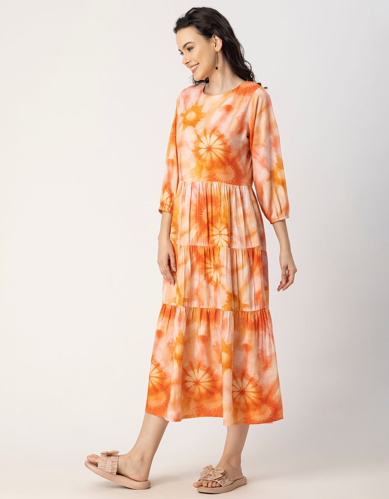 Raglan Sleeves Printed Rayon Dress