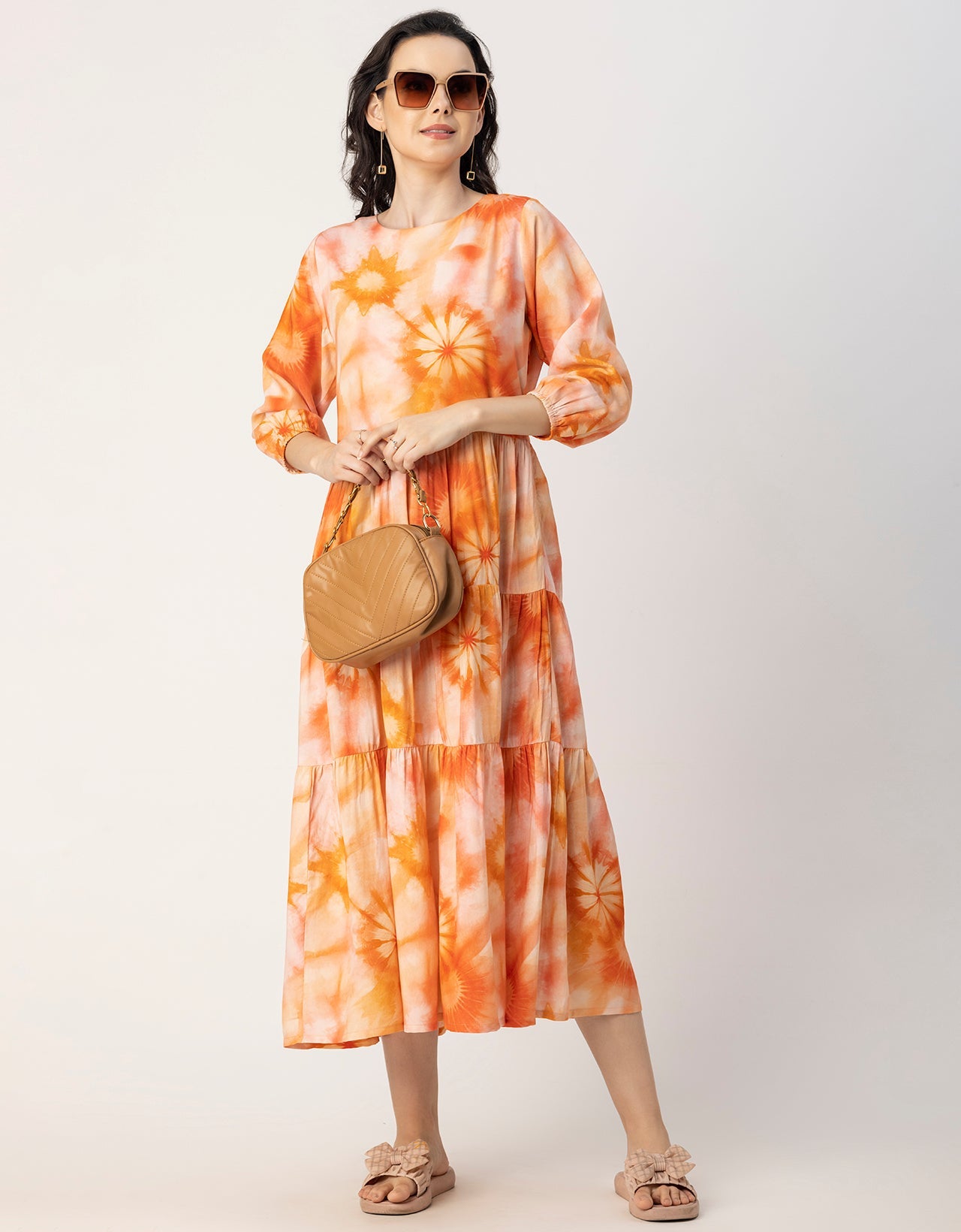 Raglan Sleeves Printed Rayon Dress