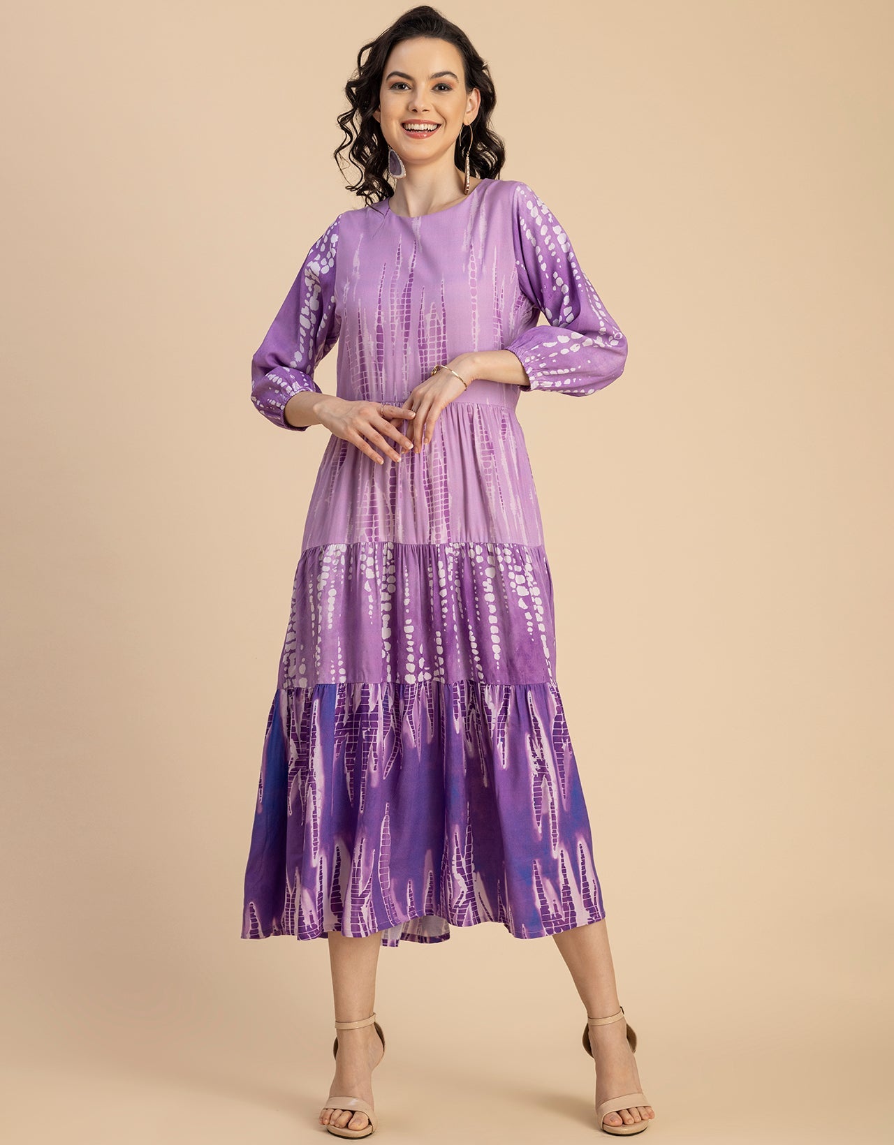 Raglan Sleeves Printed Rayon Dress