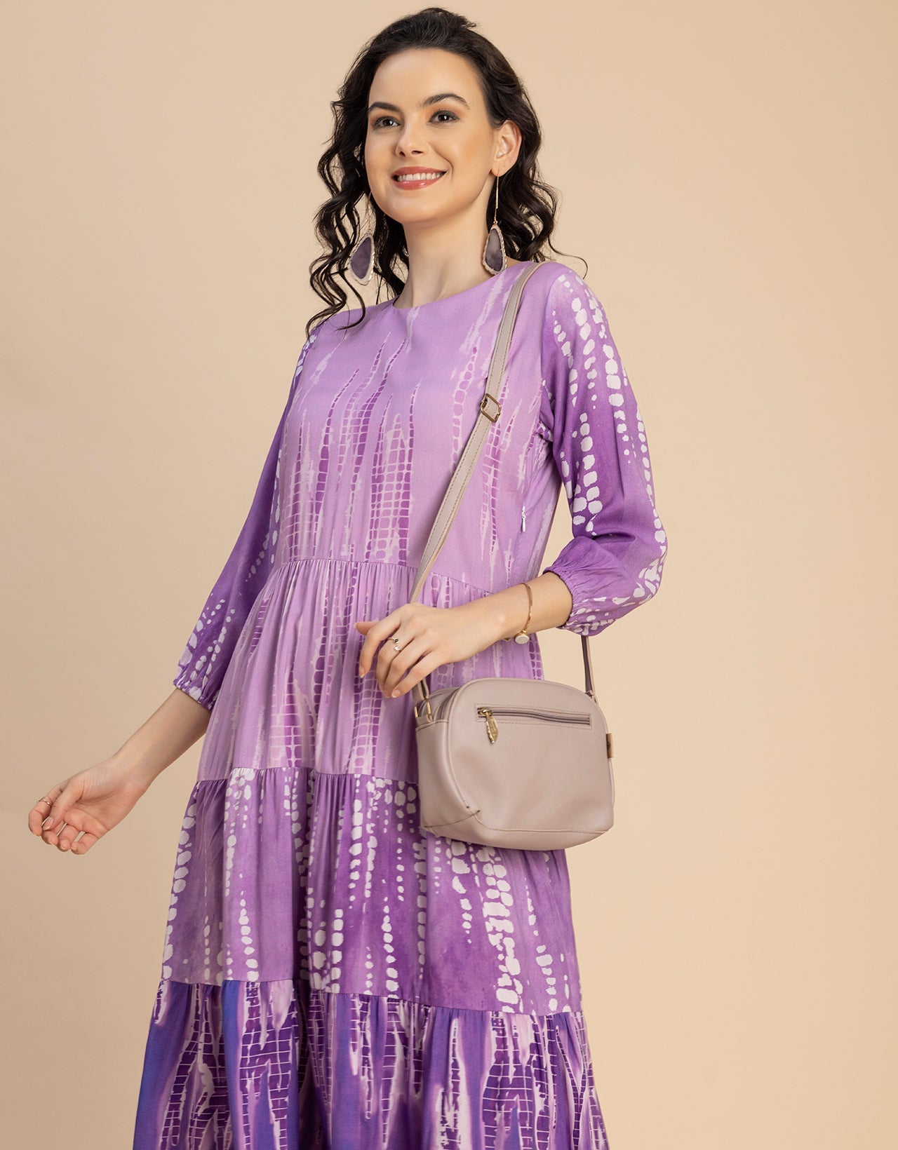 Raglan Sleeves Printed Rayon Dress