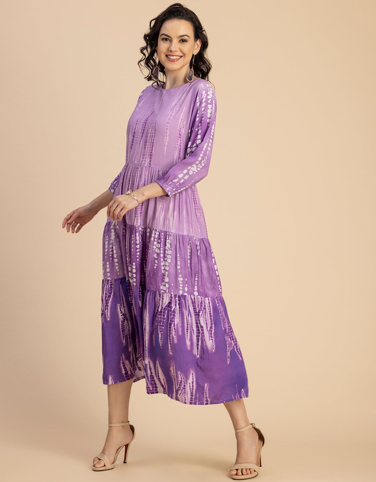 Raglan Sleeves Printed Rayon Dress
