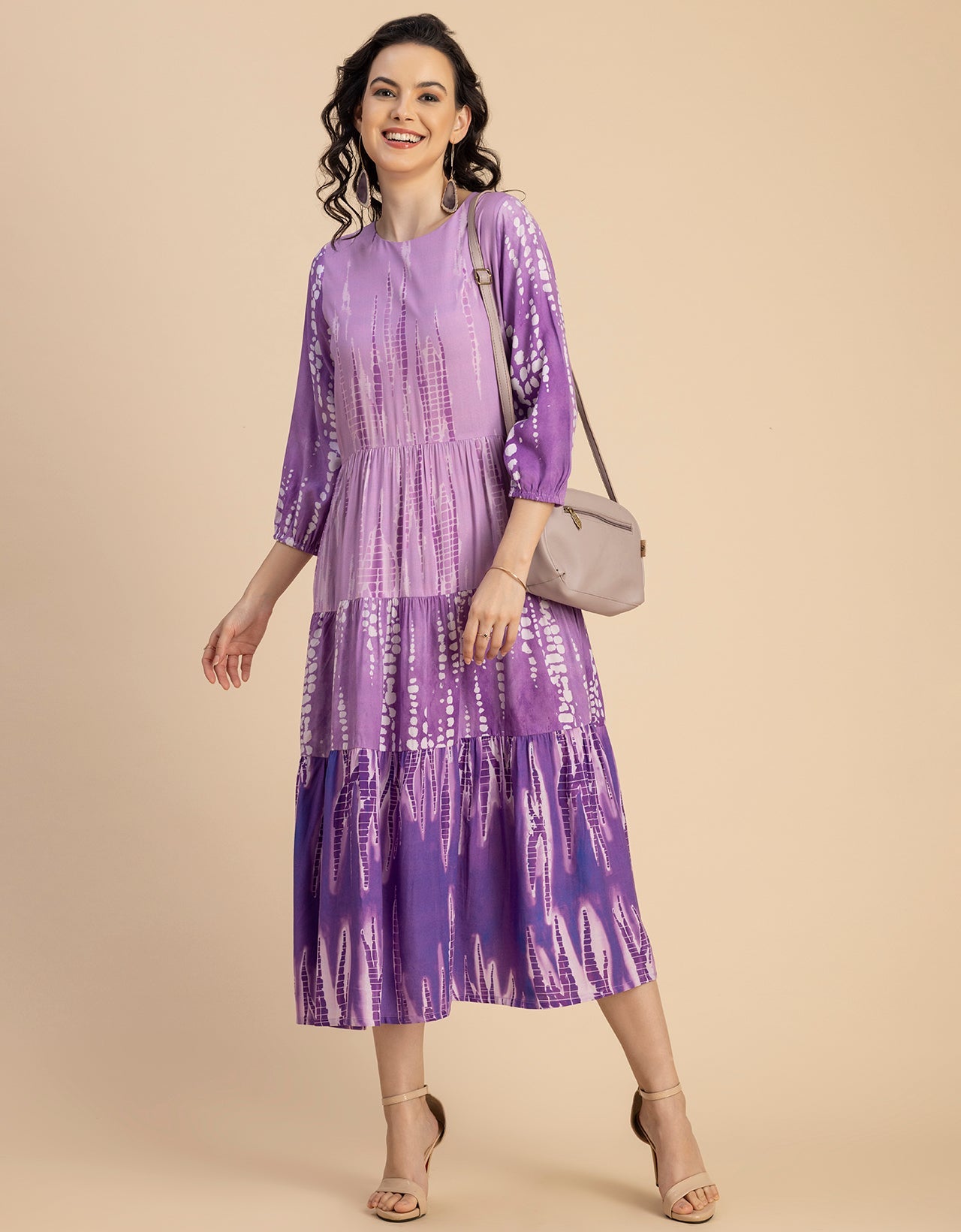 Raglan Sleeves Printed Rayon Dress