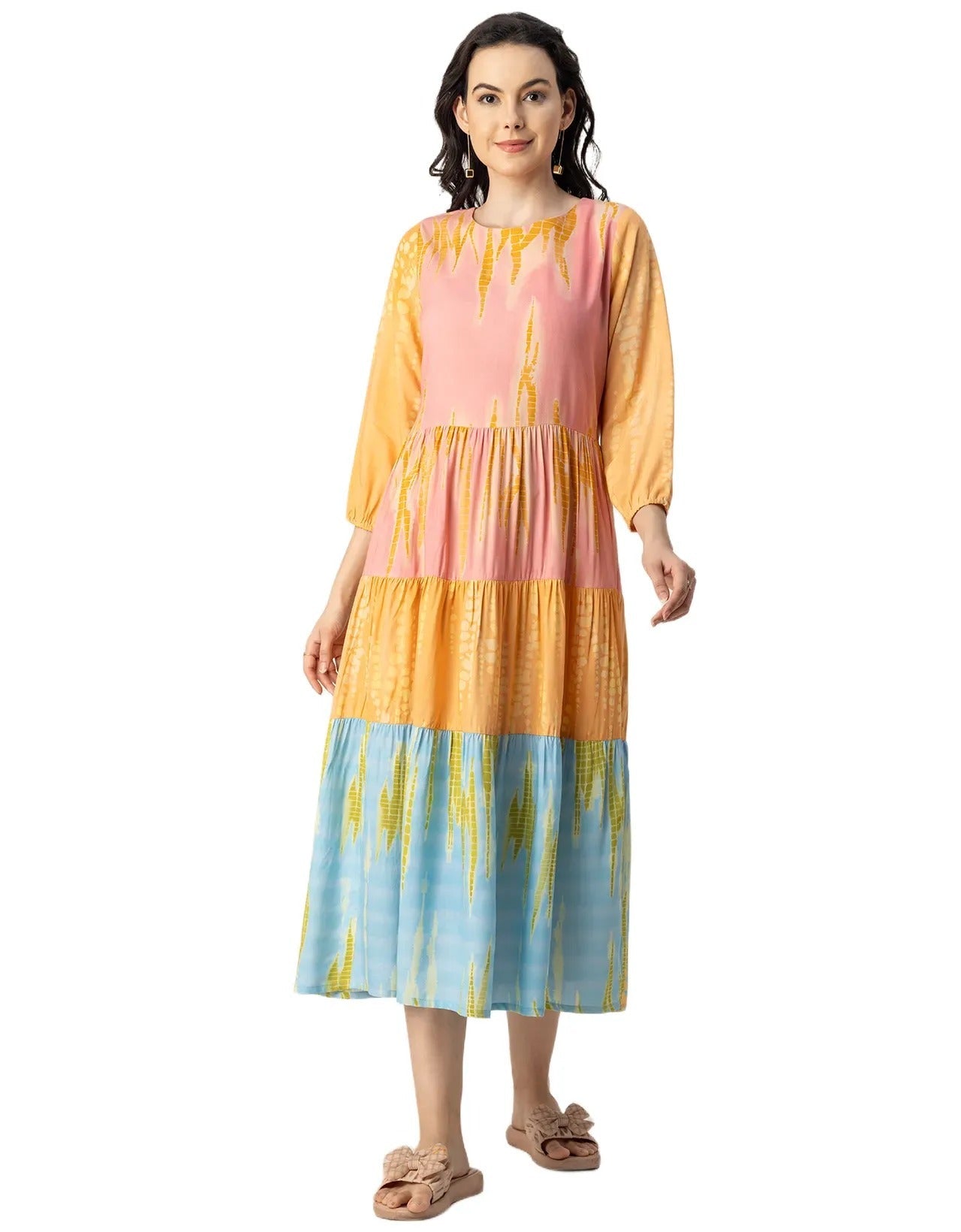 Raglan Sleeves Printed Rayon Dress