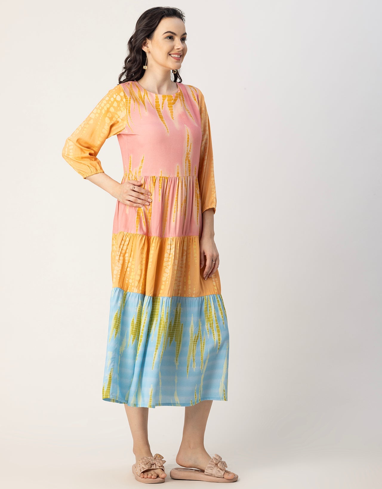 Raglan Sleeves Printed Rayon Dress
