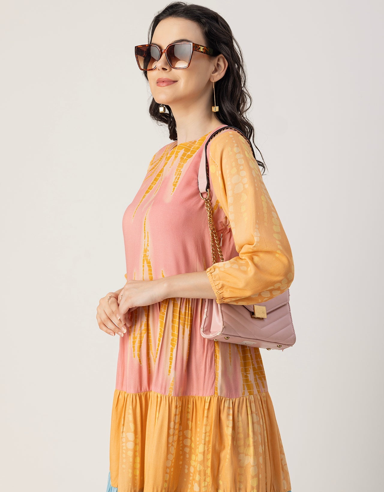 Raglan Sleeves Printed Rayon Dress
