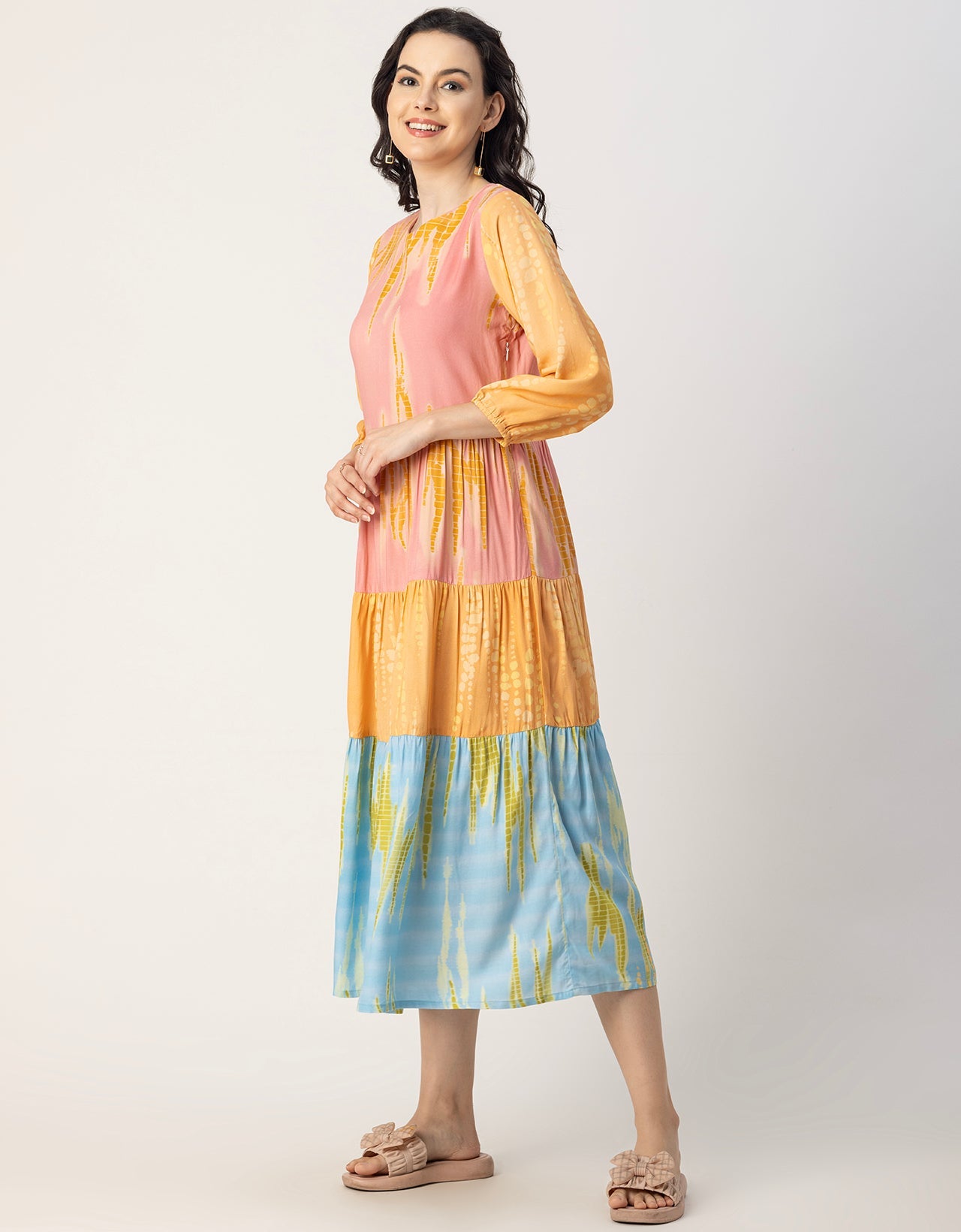 Raglan Sleeves Printed Rayon Dress