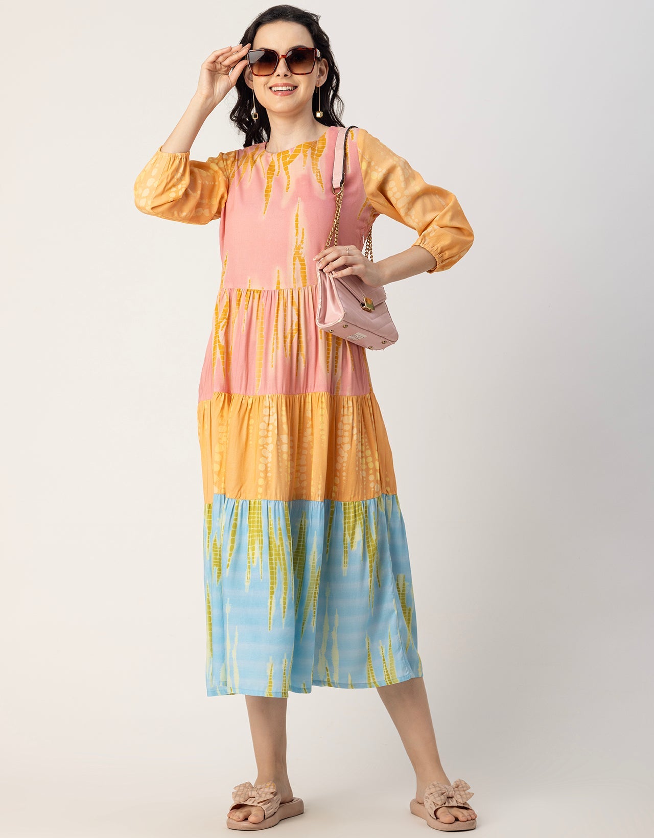 Raglan Sleeves Printed Rayon Dress