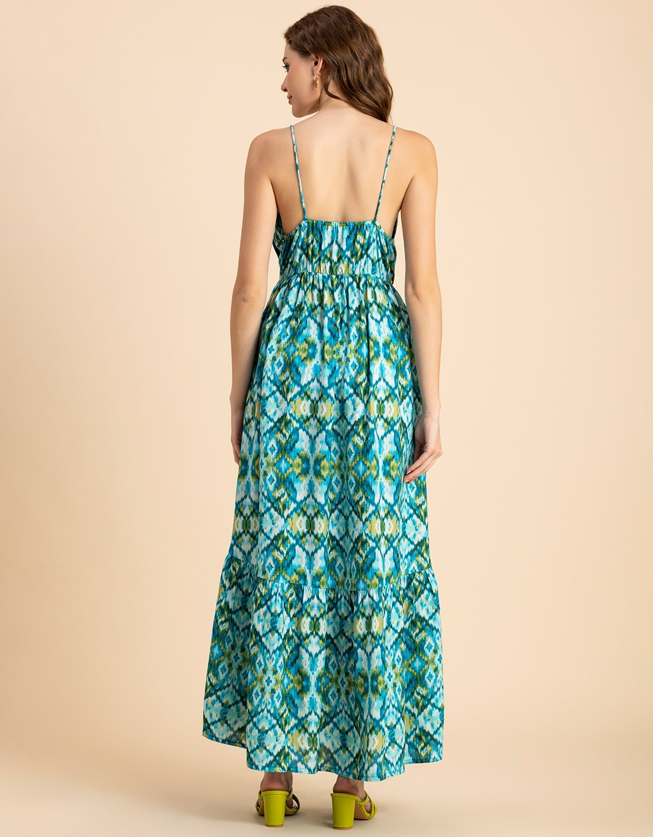 Shoulder Straps V Neck Printed Rayon Dress