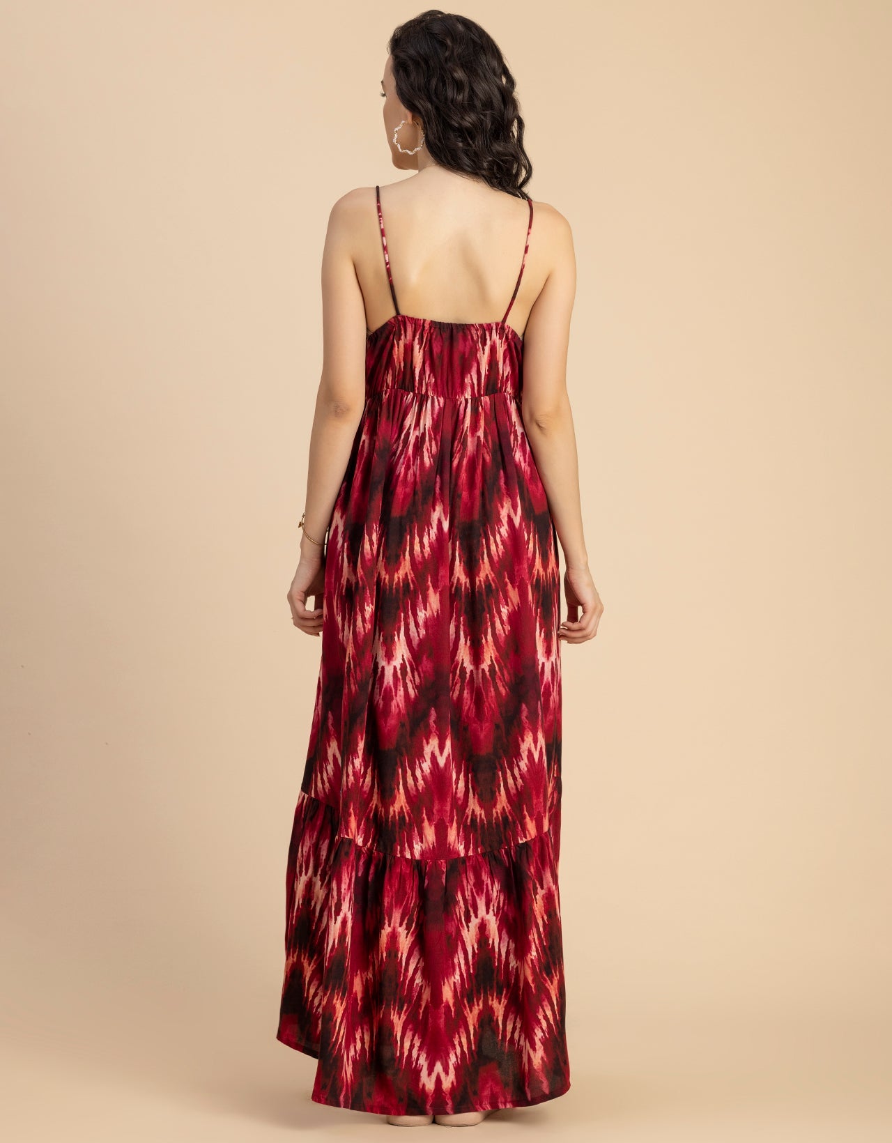 Shoulder Straps V Neck Printed Rayon Dress