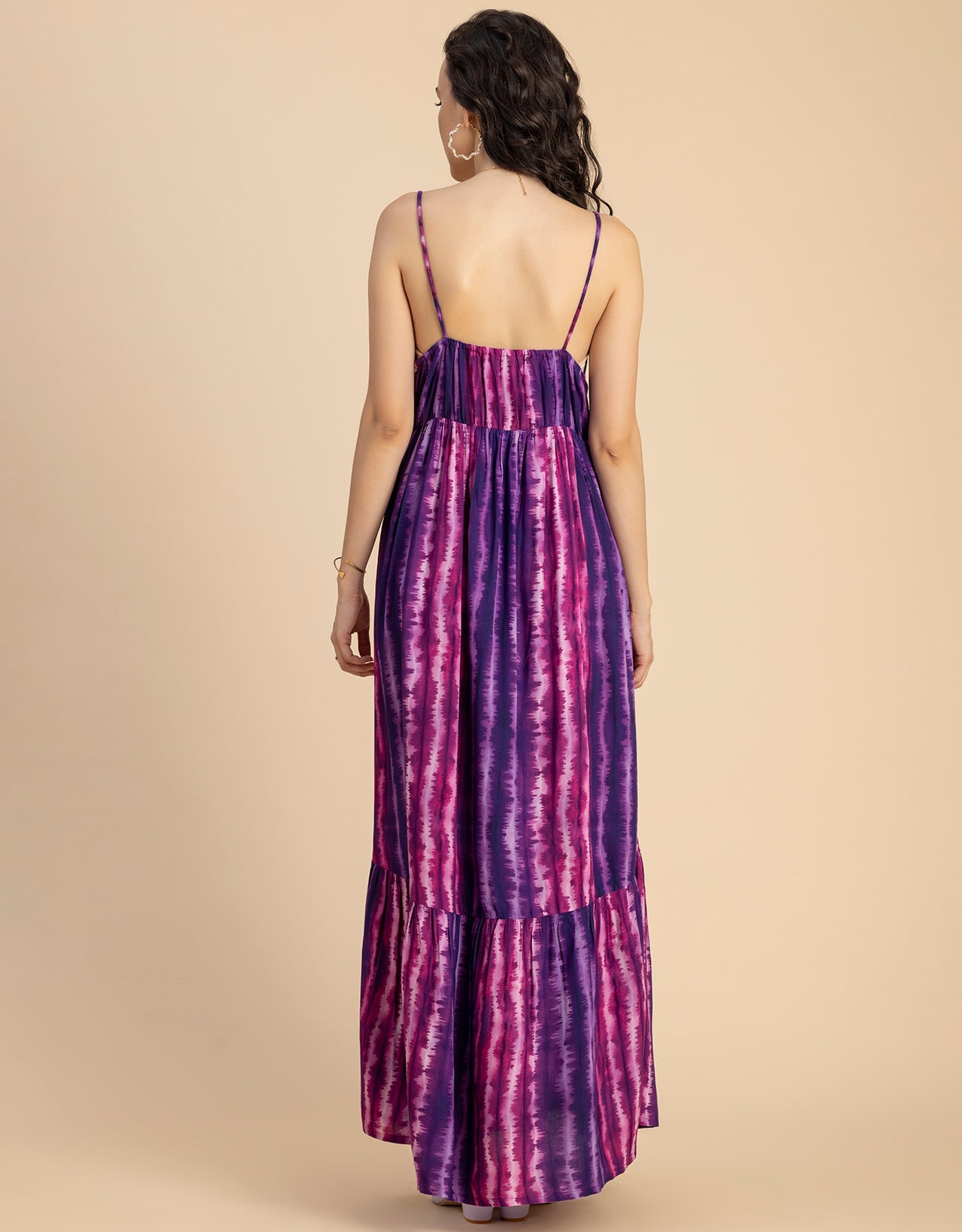 Shoulder Straps V Neck Printed Rayon Dress