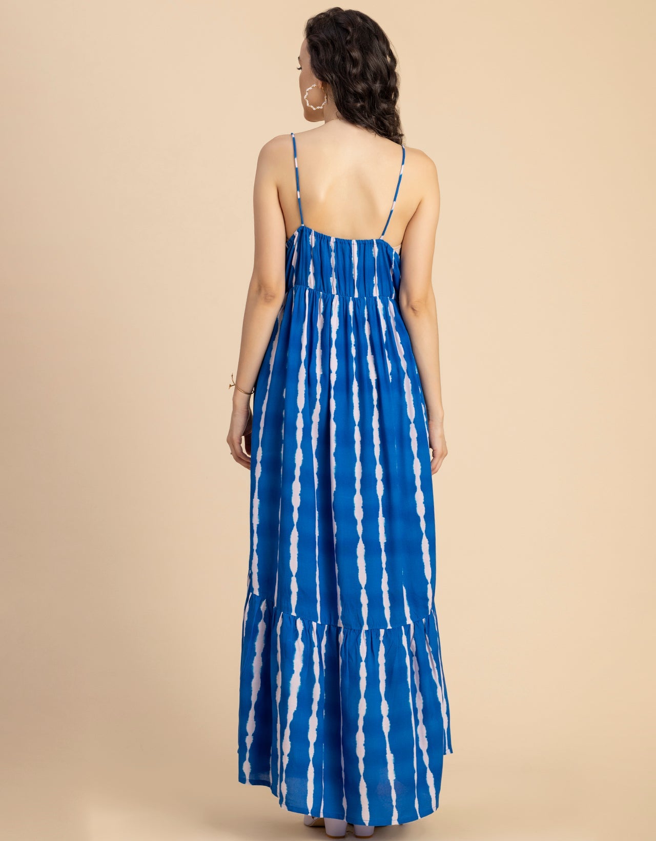 Shoulder Straps V Neck Printed Rayon Dress