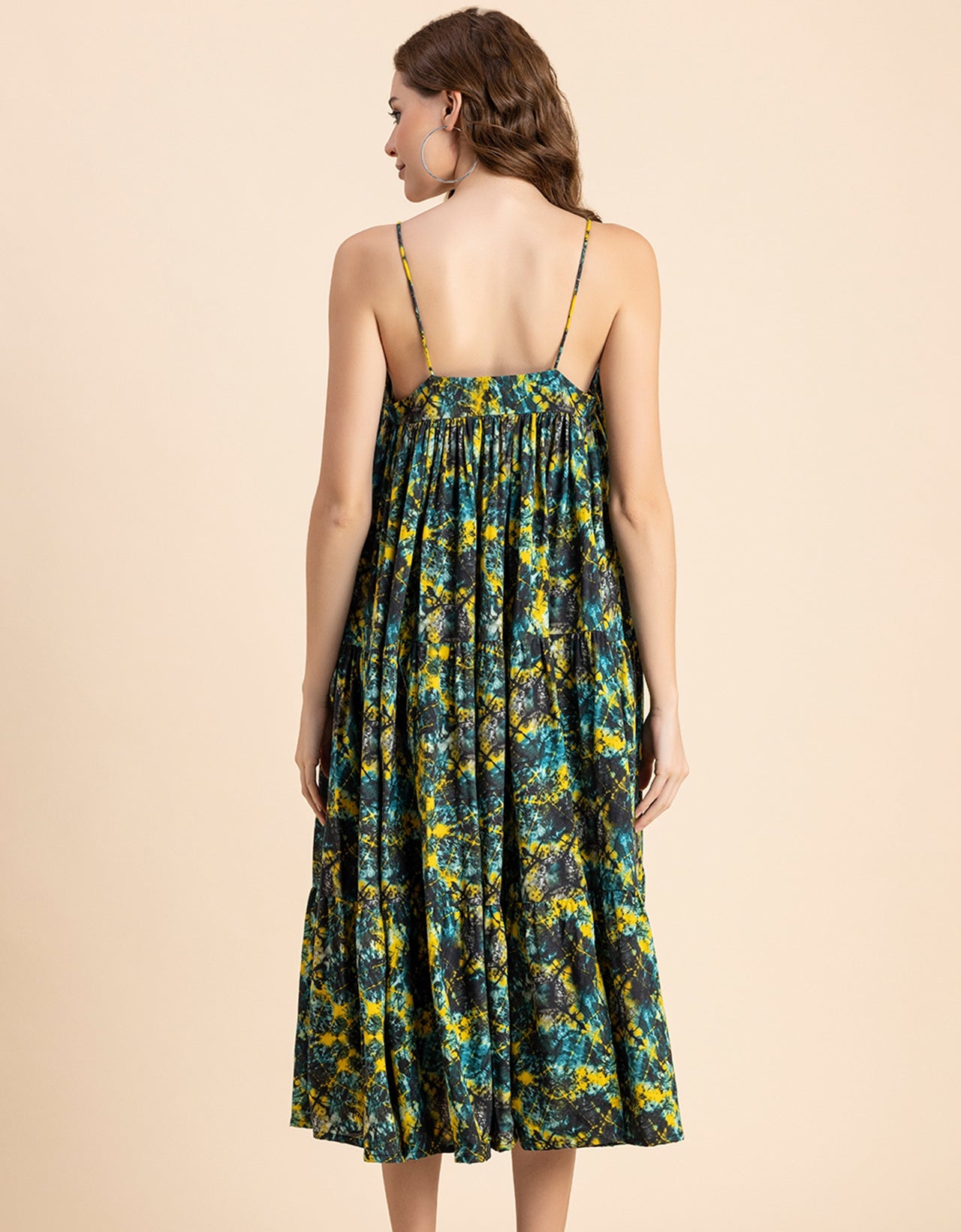Shoulder Straps Square Neck Printed Rayon Dress