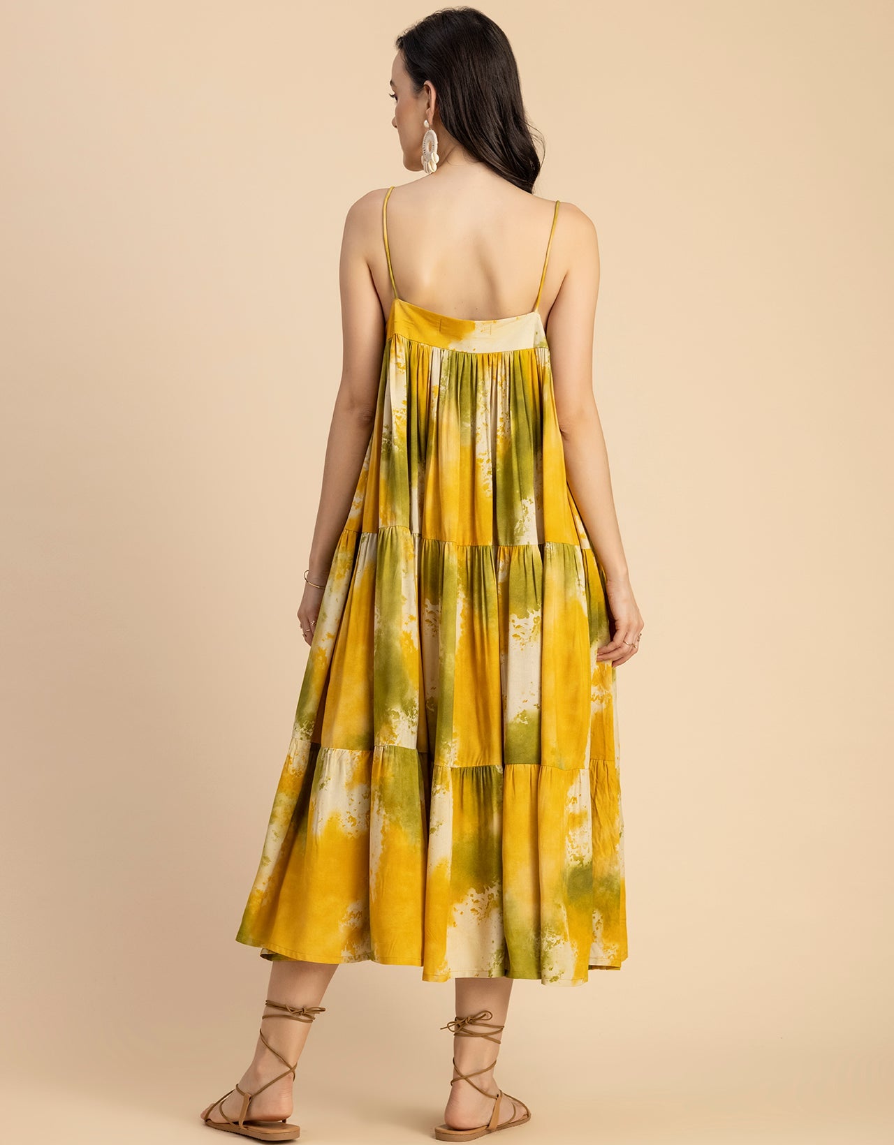 Shoulder Straps Square Neck Printed Rayon Dress