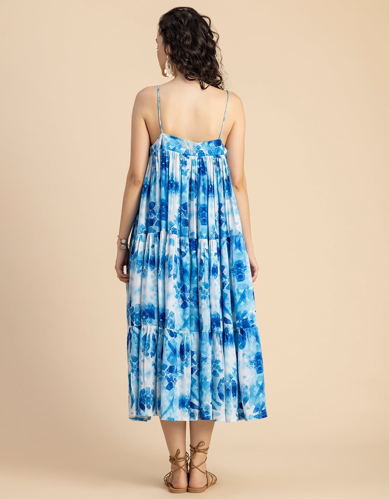 Shoulder Straps Square Neck Printed Rayon Dress
