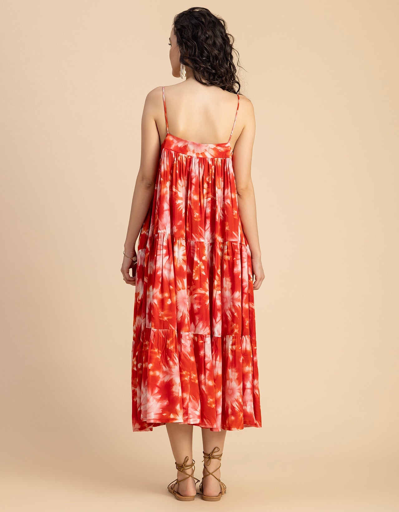 Shoulder Straps Square Neck Printed Rayon Dress