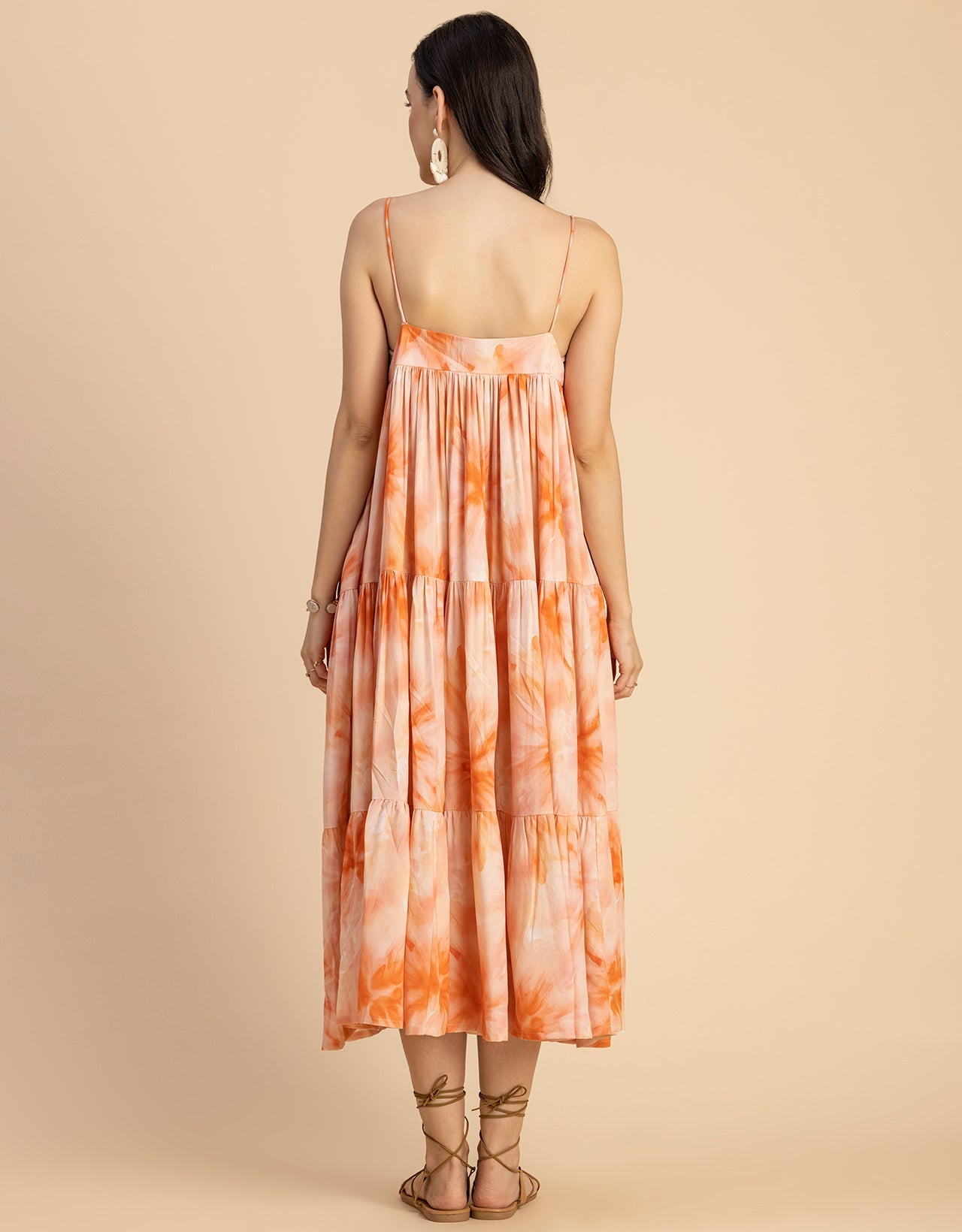 Shoulder Straps Square Neck Printed Rayon Dress