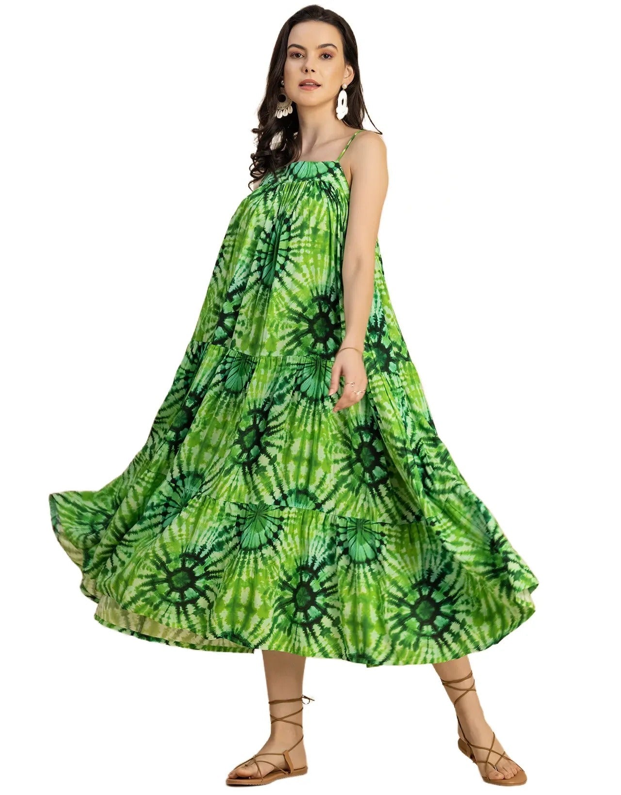 Shoulder Straps Square Neck Printed Rayon Dress