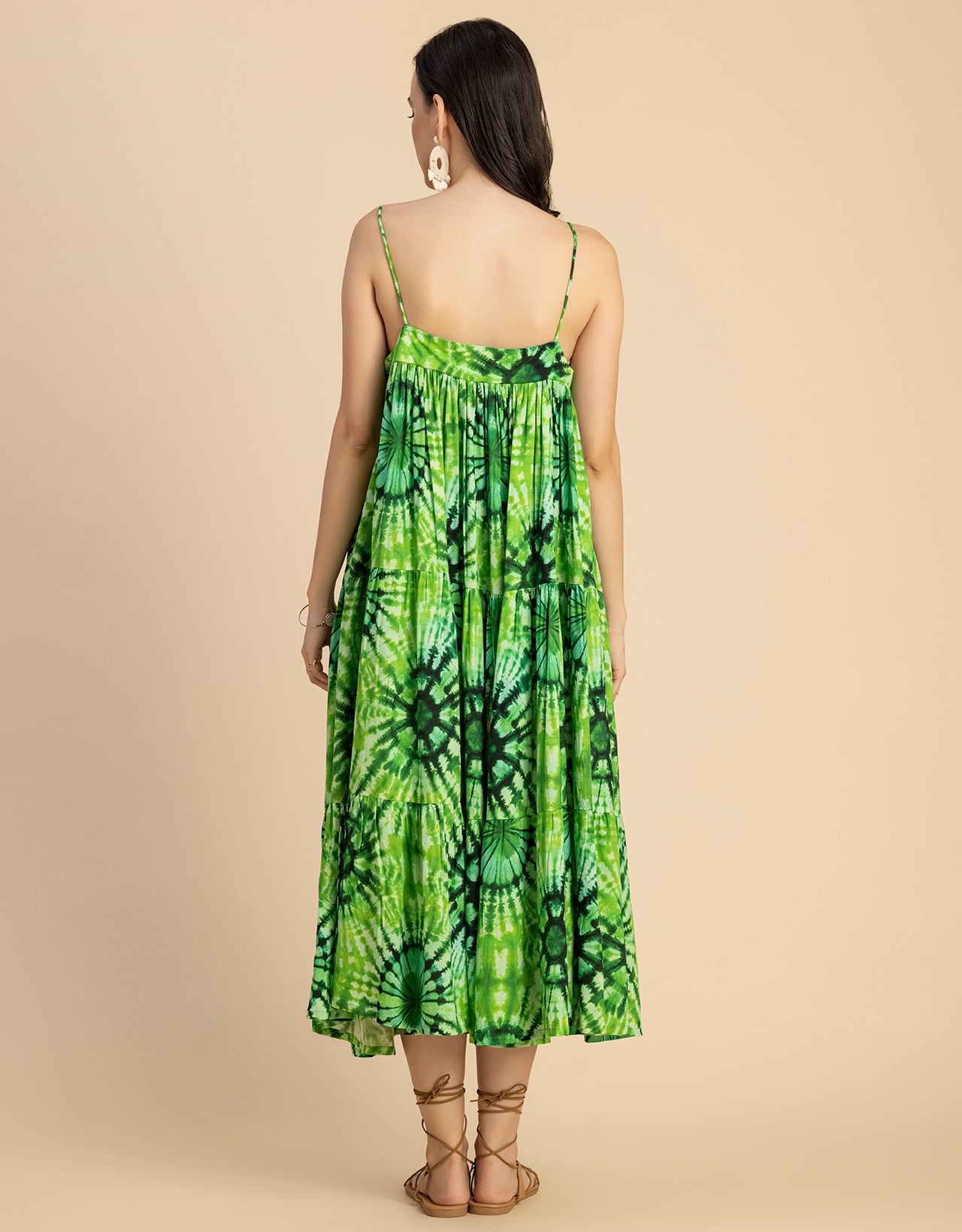 Shoulder Straps Square Neck Printed Rayon Dress