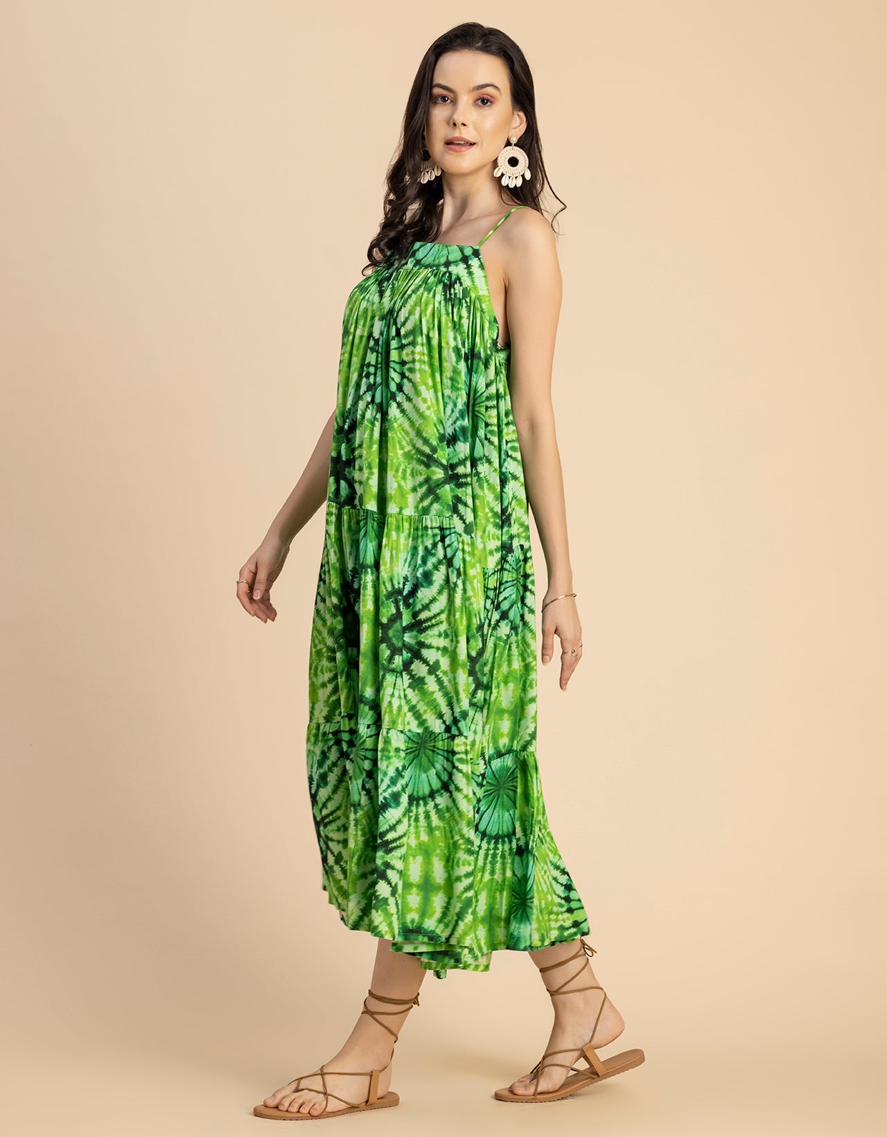Shoulder Straps Square Neck Printed Rayon Dress