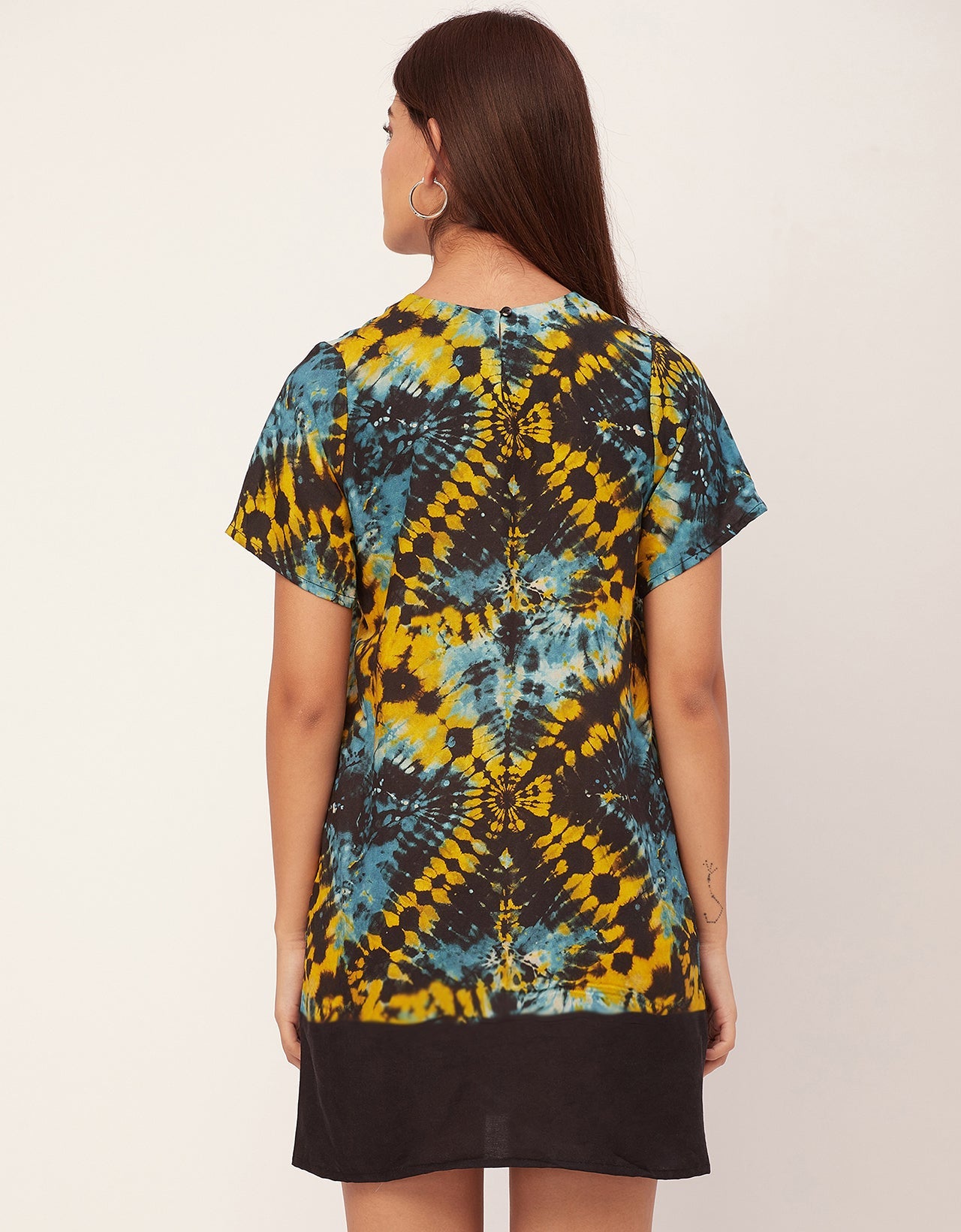 Round Neck Short Sleeve Printed Rayon Dress