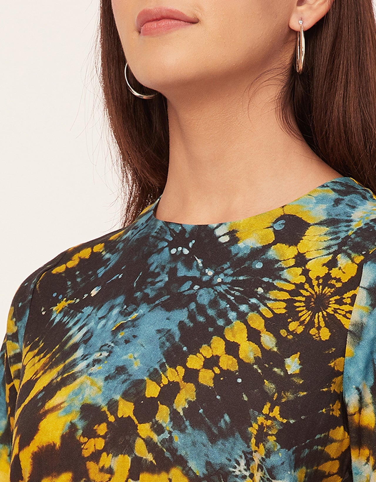 Round Neck Short Sleeve Printed Rayon Dress
