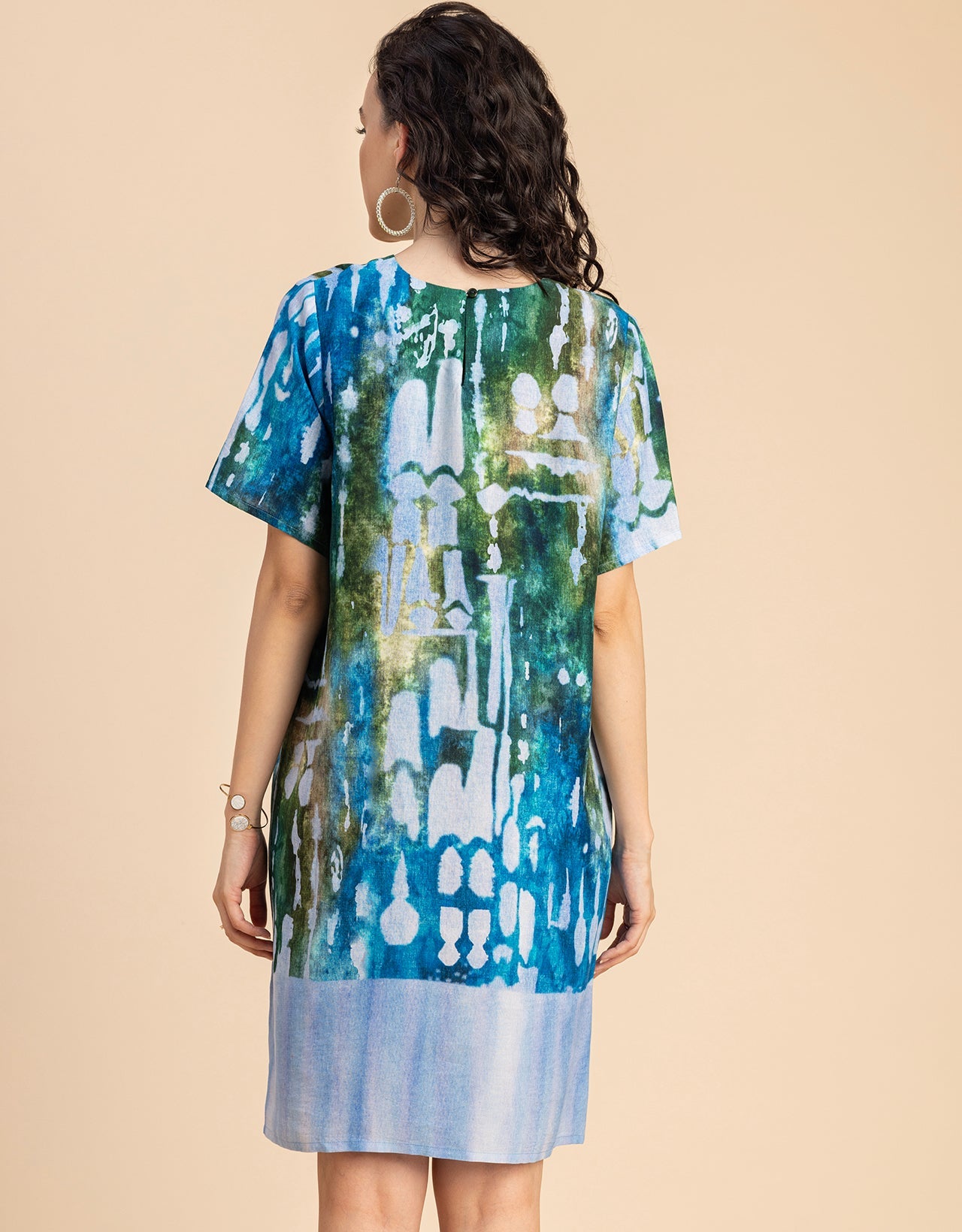 Round Neck Short Sleeve Printed Rayon Dress