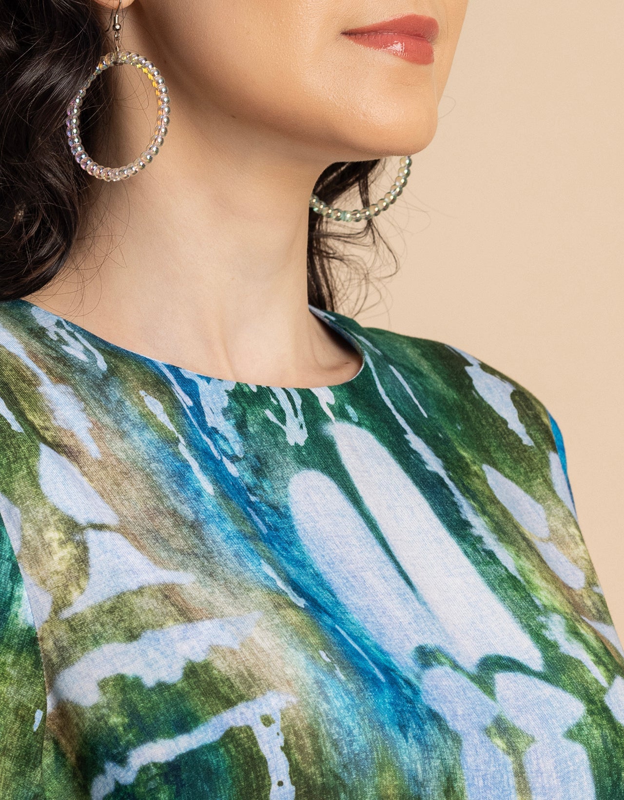 Round Neck Short Sleeve Printed Rayon Dress