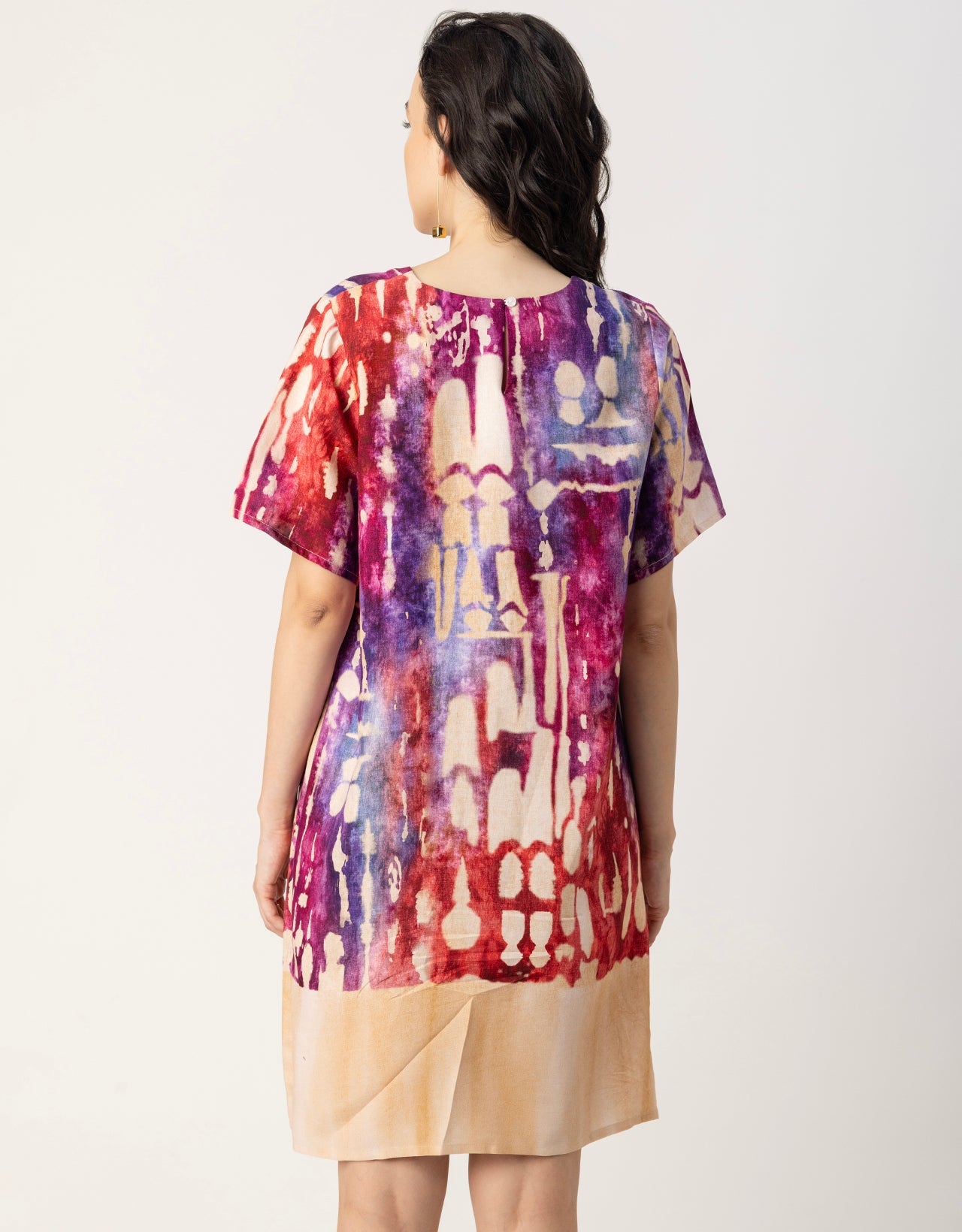 Round Neck Short Sleeve Printed Rayon Dress