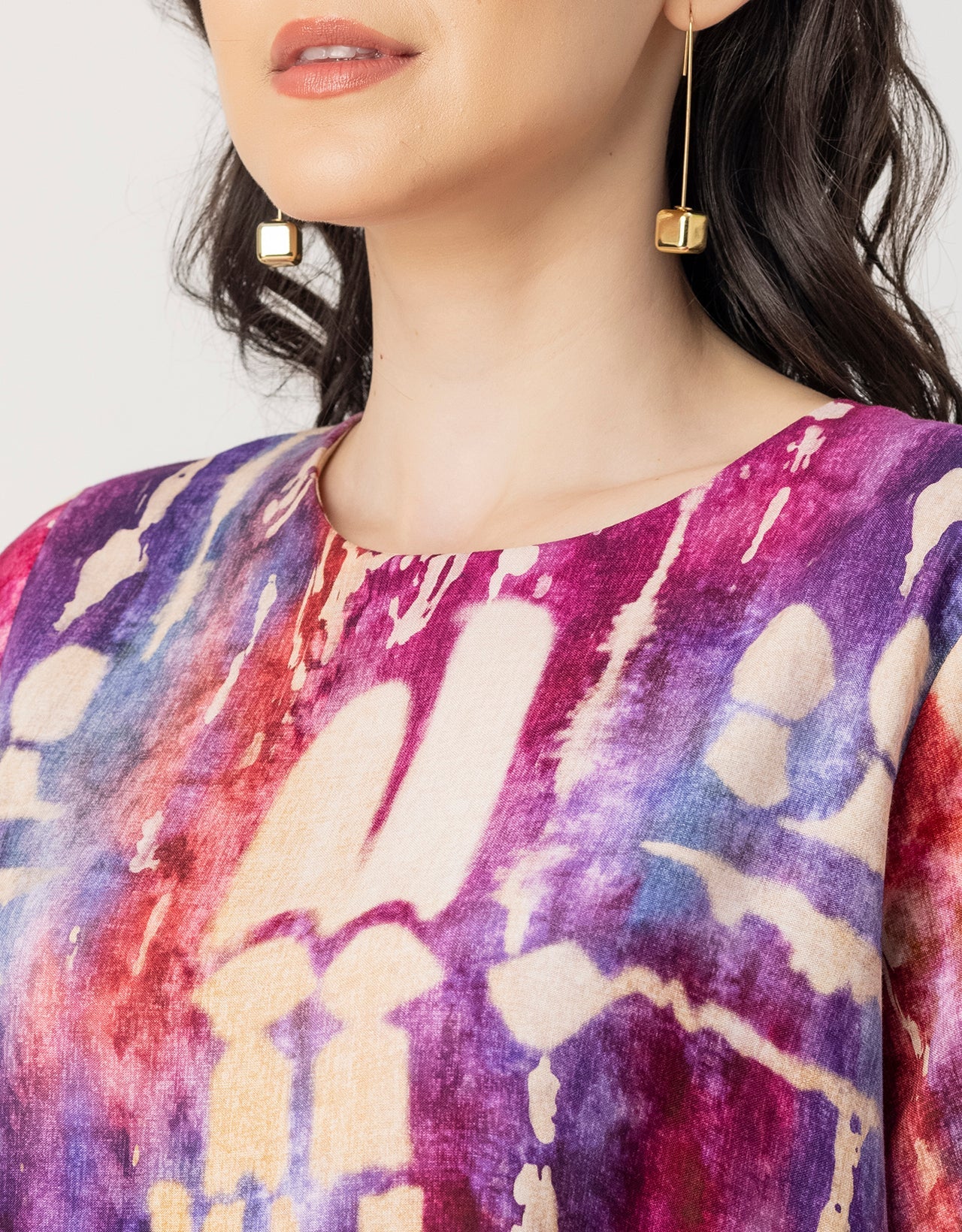 Round Neck Short Sleeve Printed Rayon Dress