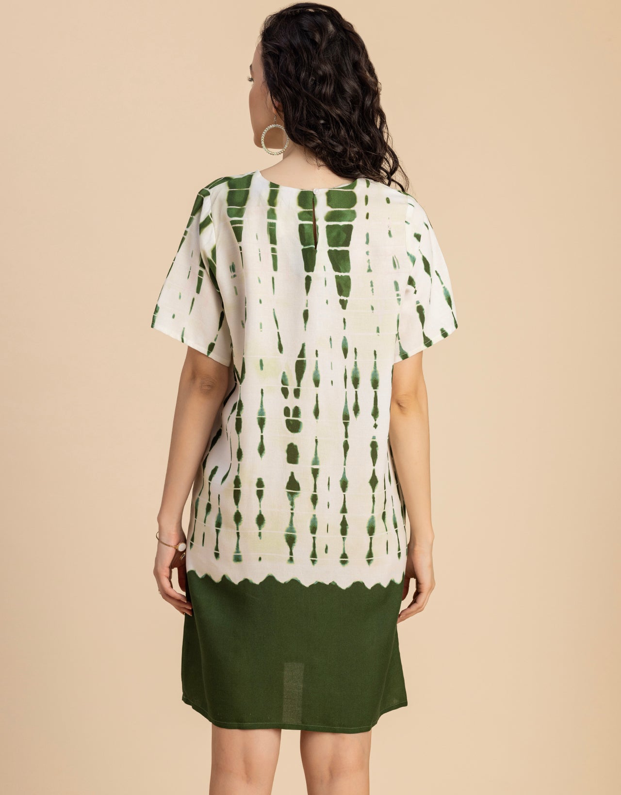 Round Neck Short Sleeve Printed Rayon Dress