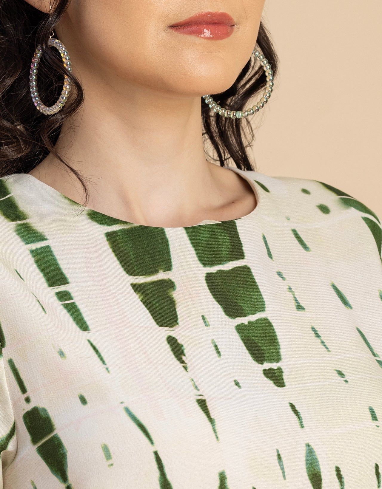 Round Neck Short Sleeve Printed Rayon Dress