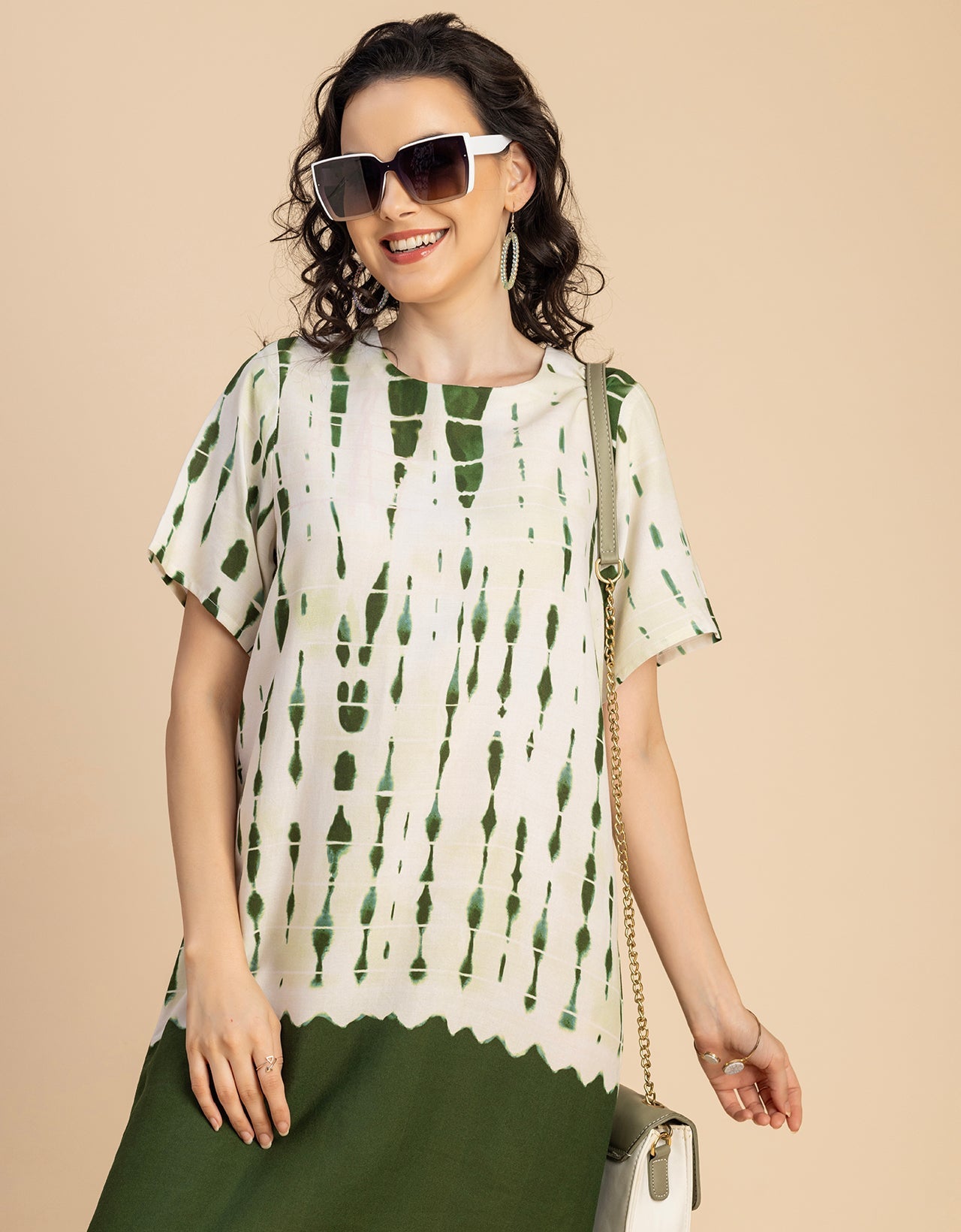 Round Neck Short Sleeve Printed Rayon Dress