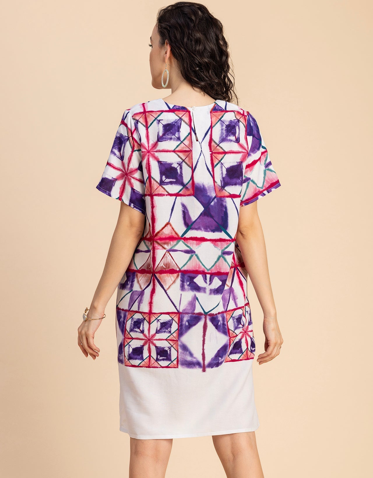 Round Neck Short Sleeve Printed Rayon Dress