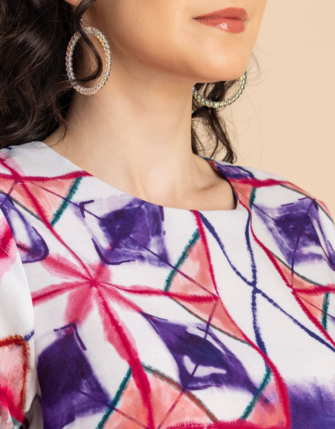 Round Neck Short Sleeve Printed Rayon Dress