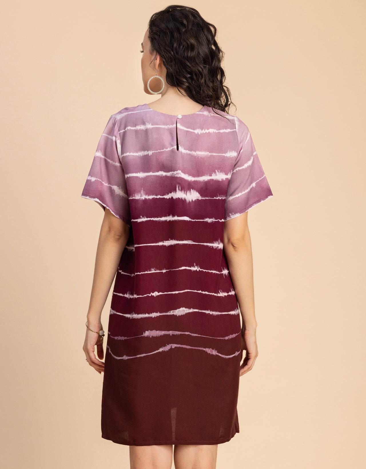 Round Neck Short Sleeve Printed Rayon Dress