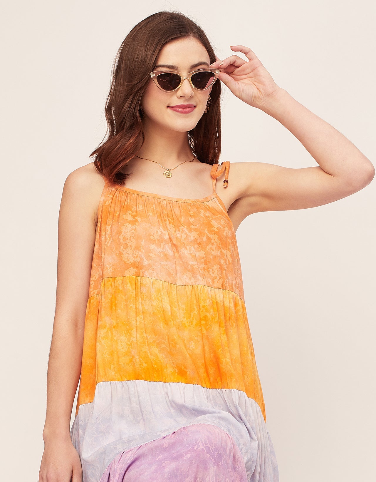 Shoulder Straps Tiered Printed Rayon Dress